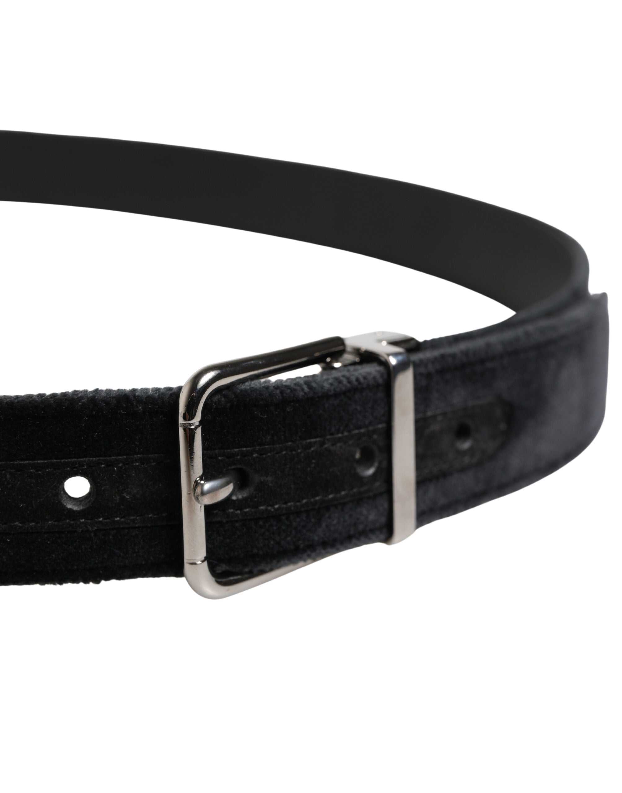 Dolce & Gabbana Black Suede Silver Tone Metal Buckle Men Belt