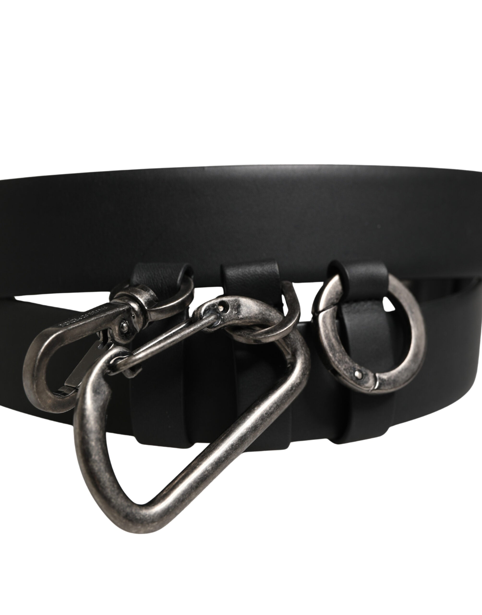 Dolce & Gabbana Black Calf Leather Silver Metal Buckle Belt