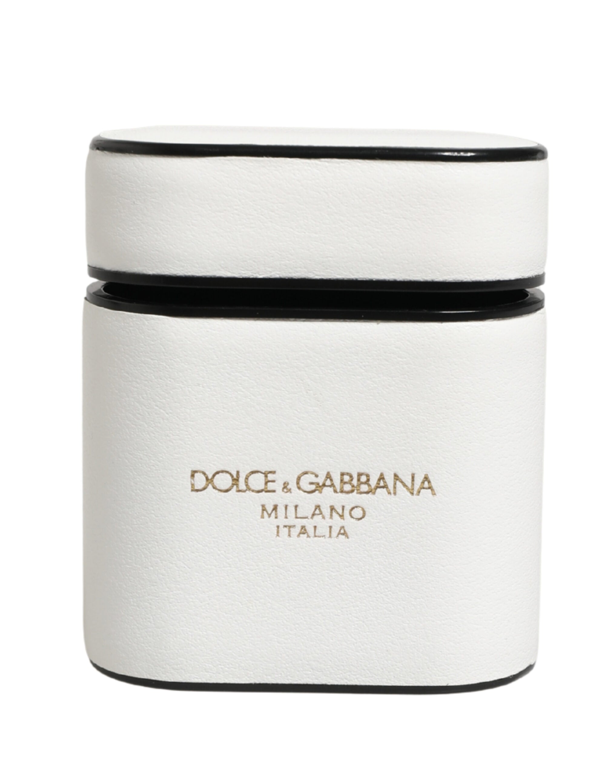 Dolce & Gabbana White Calf Leather Logo Print Flip Holder  Airpods Case