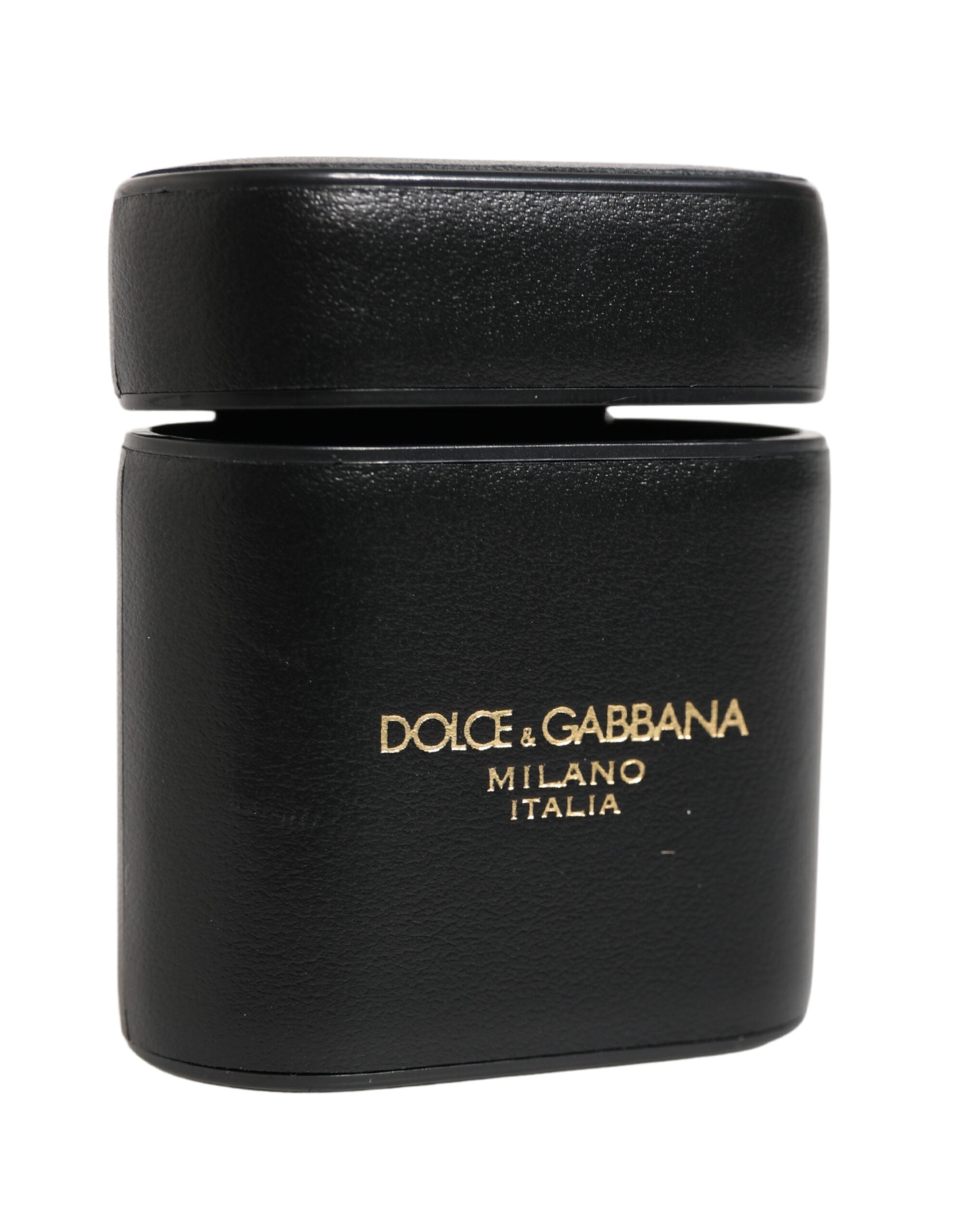 Dolce & Gabbana Black Calf Leather Logo Print Flip Holder Airpods Case