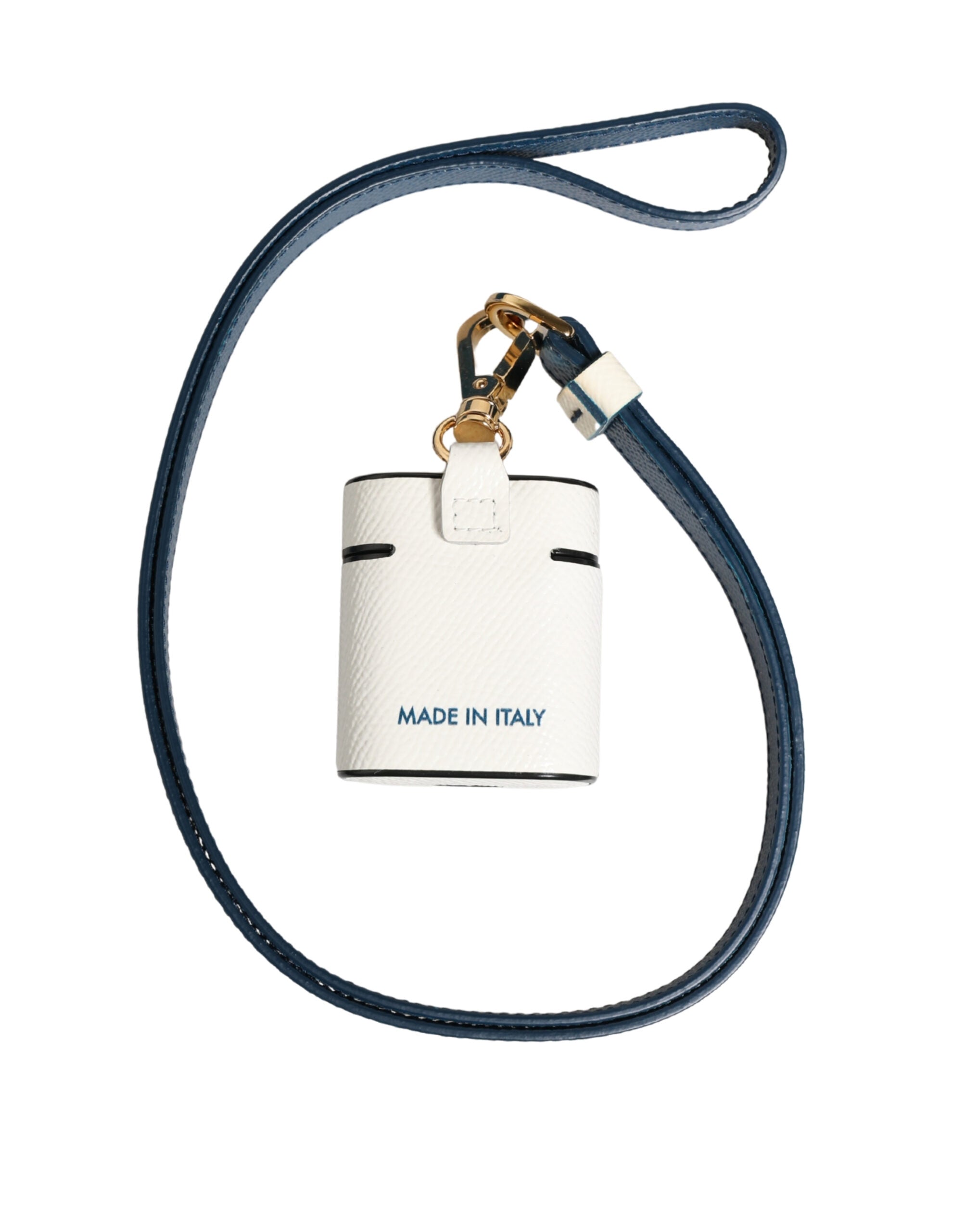 Dolce & Gabbana White Calf Leather Logo Flip Holder Strap Airpods Case