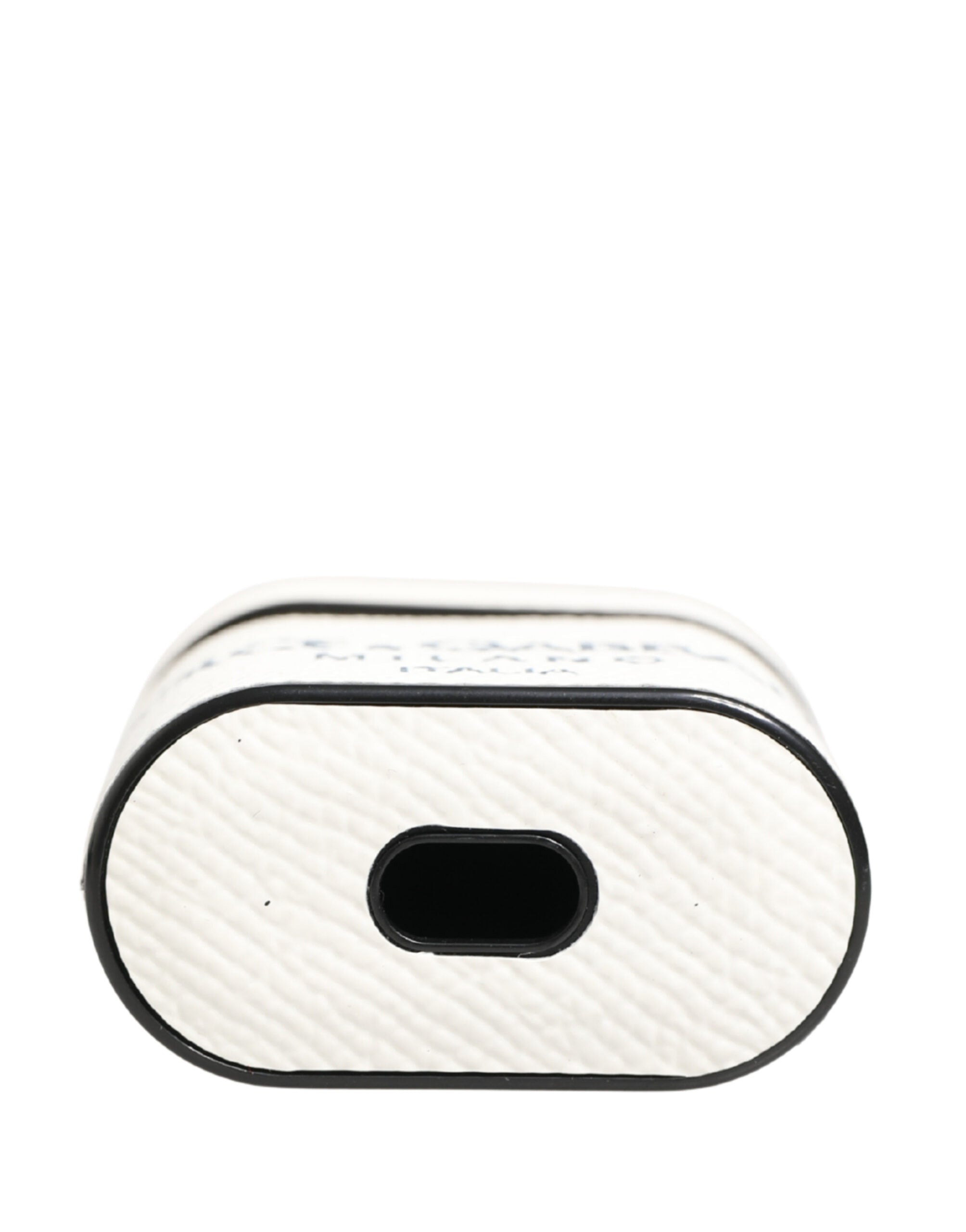 Dolce & Gabbana White Calf Leather Logo Flip Holder Strap Airpods Case