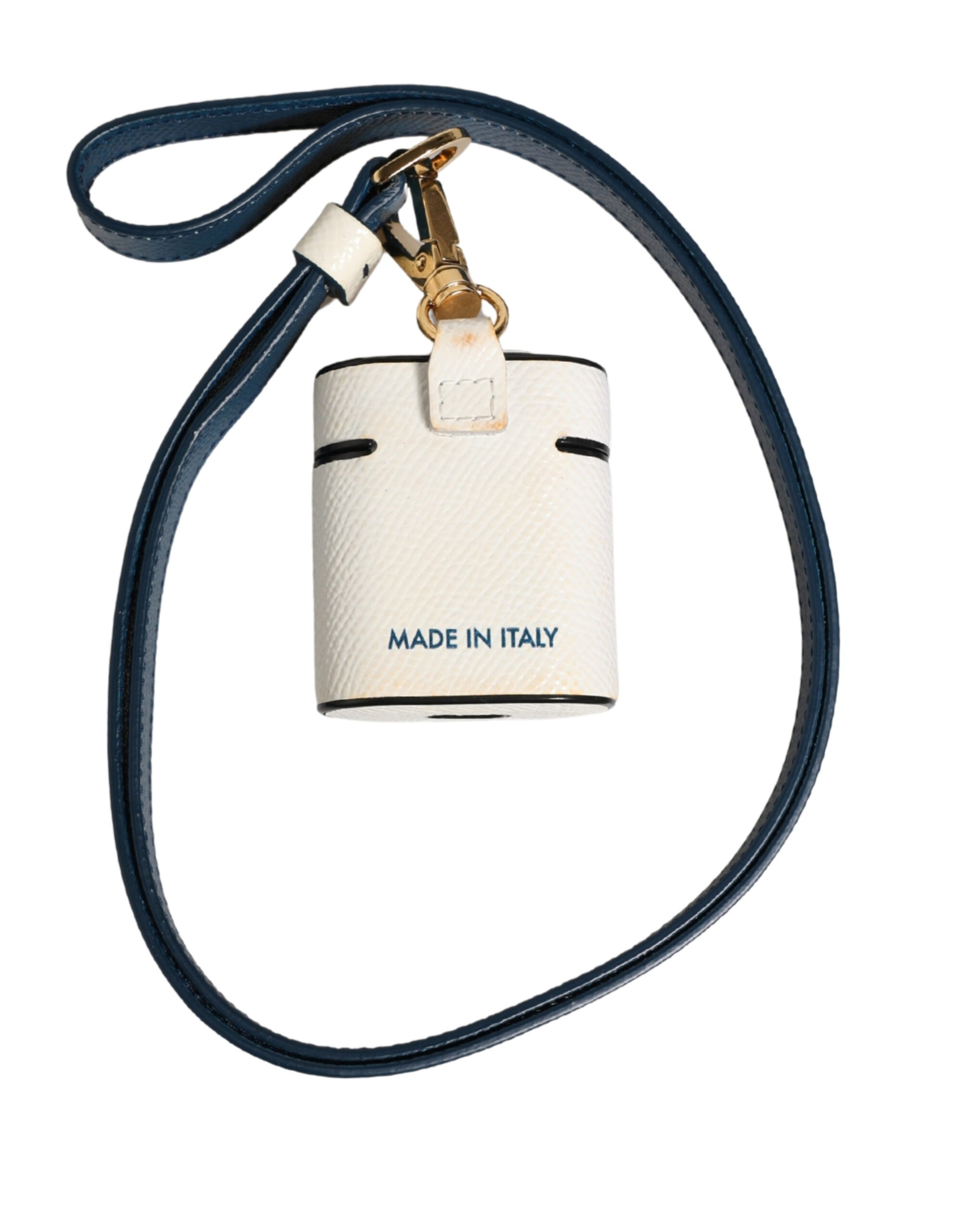 Dolce & Gabbana White Calf Leather Logo Flip Holder Strap Airpods Case