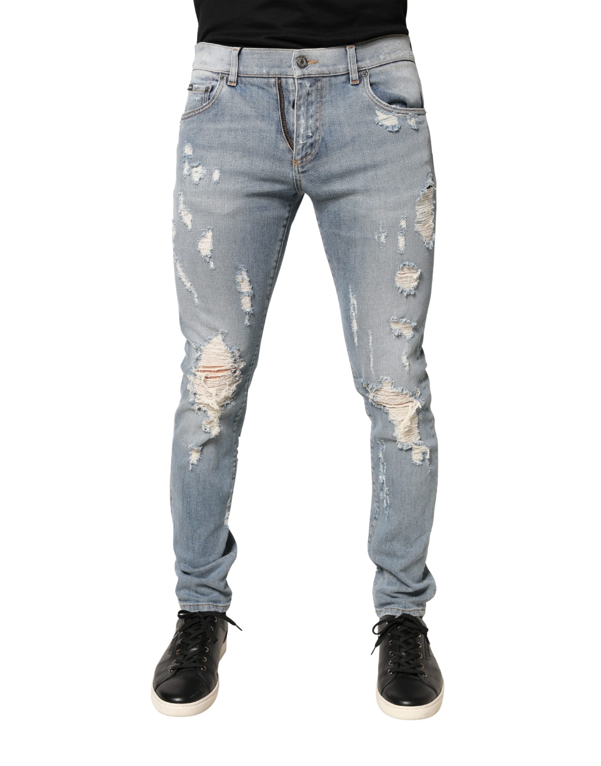 Dolce & Gabbana Light Blue Distressed Skinny Men Denim Jeans