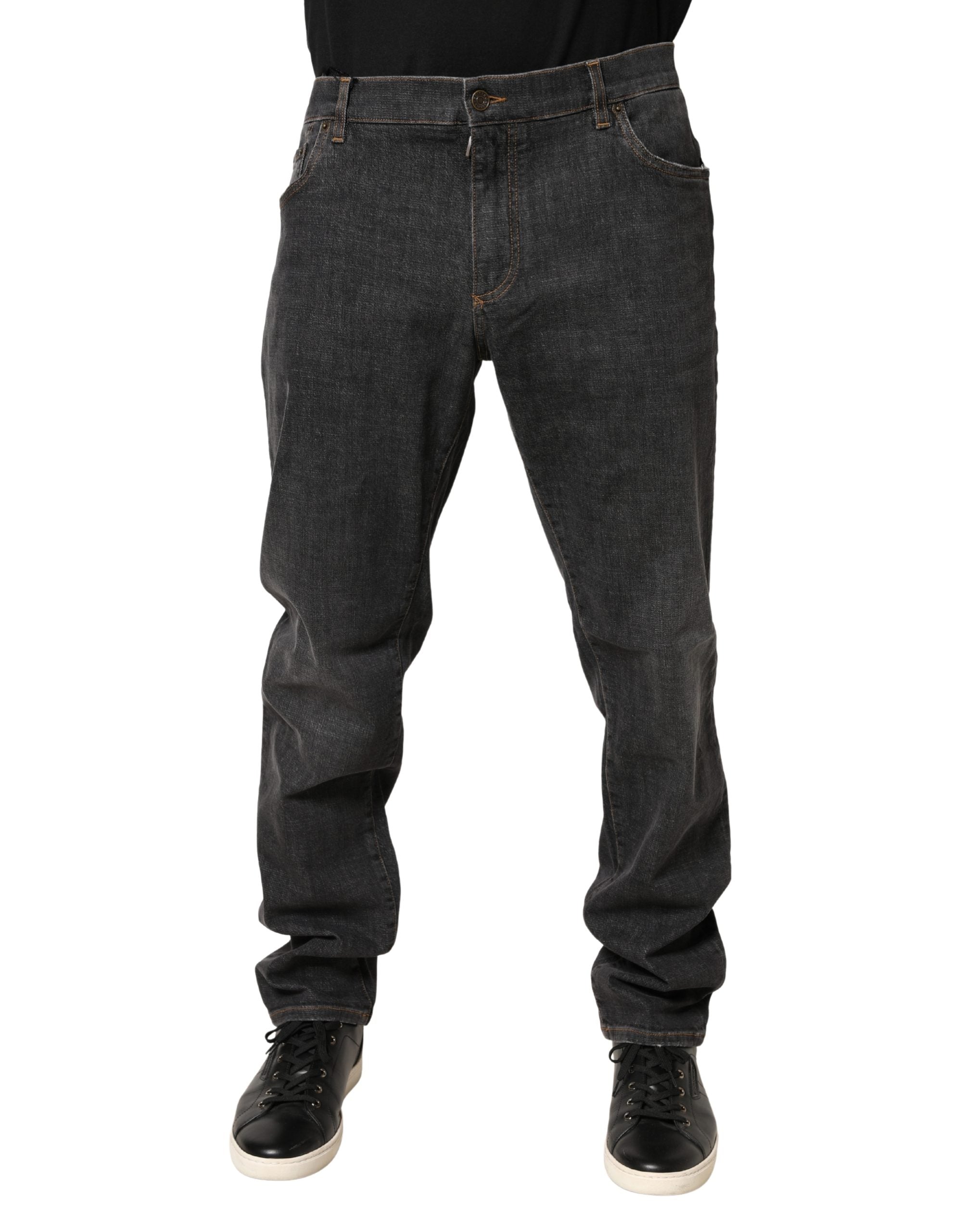 Dolce & Gabbana Dark Gray Slim Fit Cotton Men Denim Jeans