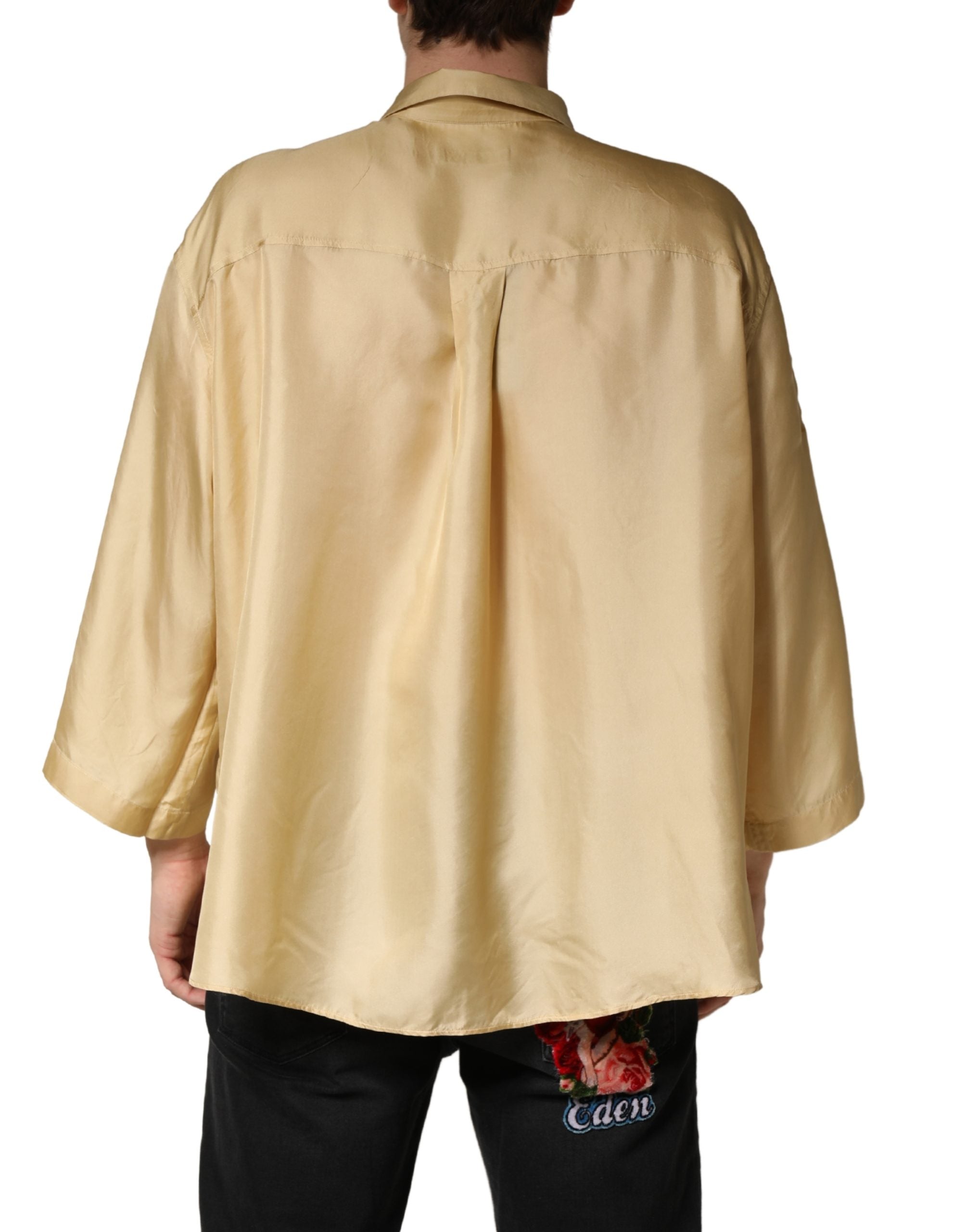 Dolce & Gabbana Yellow Silk Button Down Men Oversize Shirt