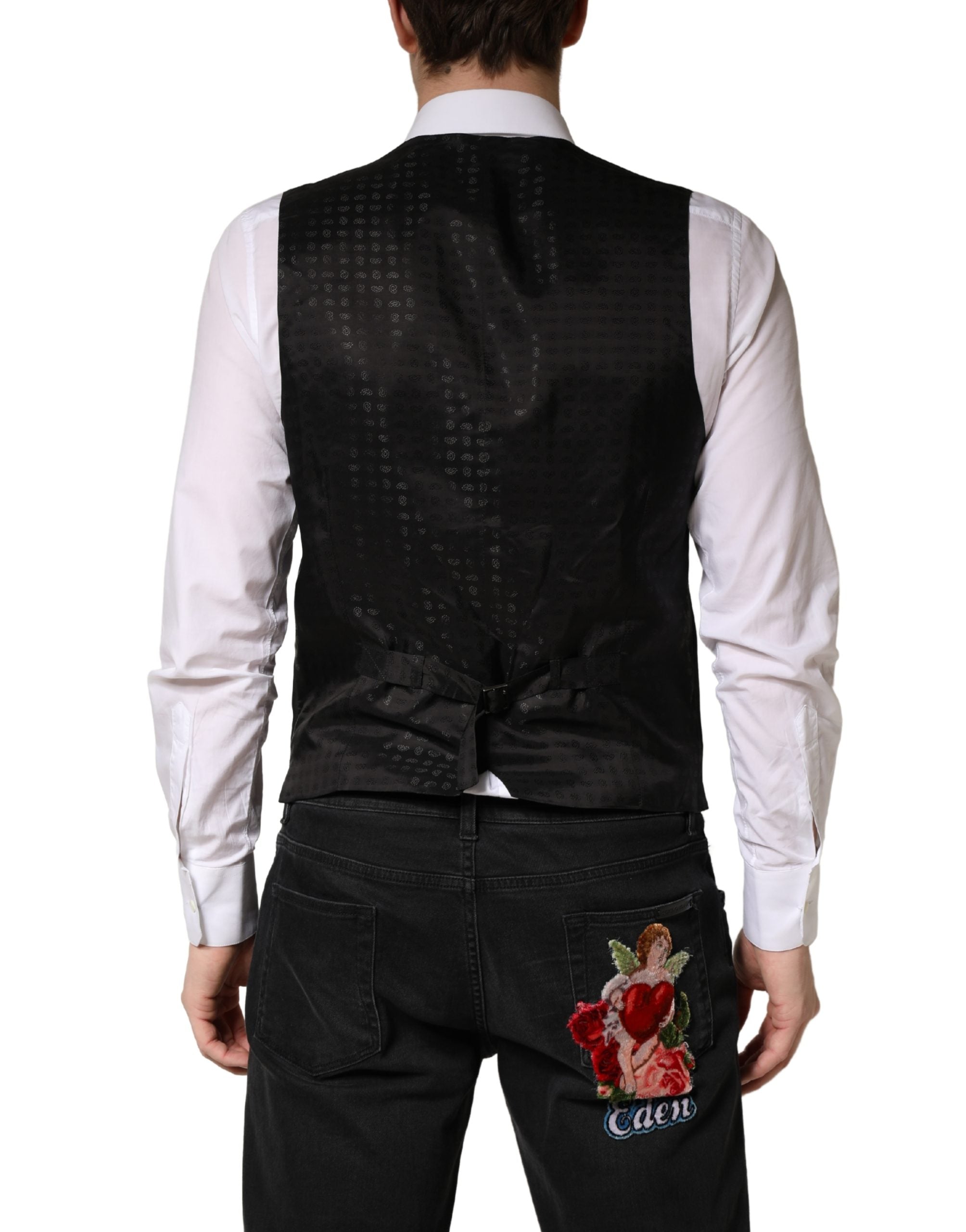 Dolce & Gabbana Black Wool Dress Men Formal Waistcoat Vest