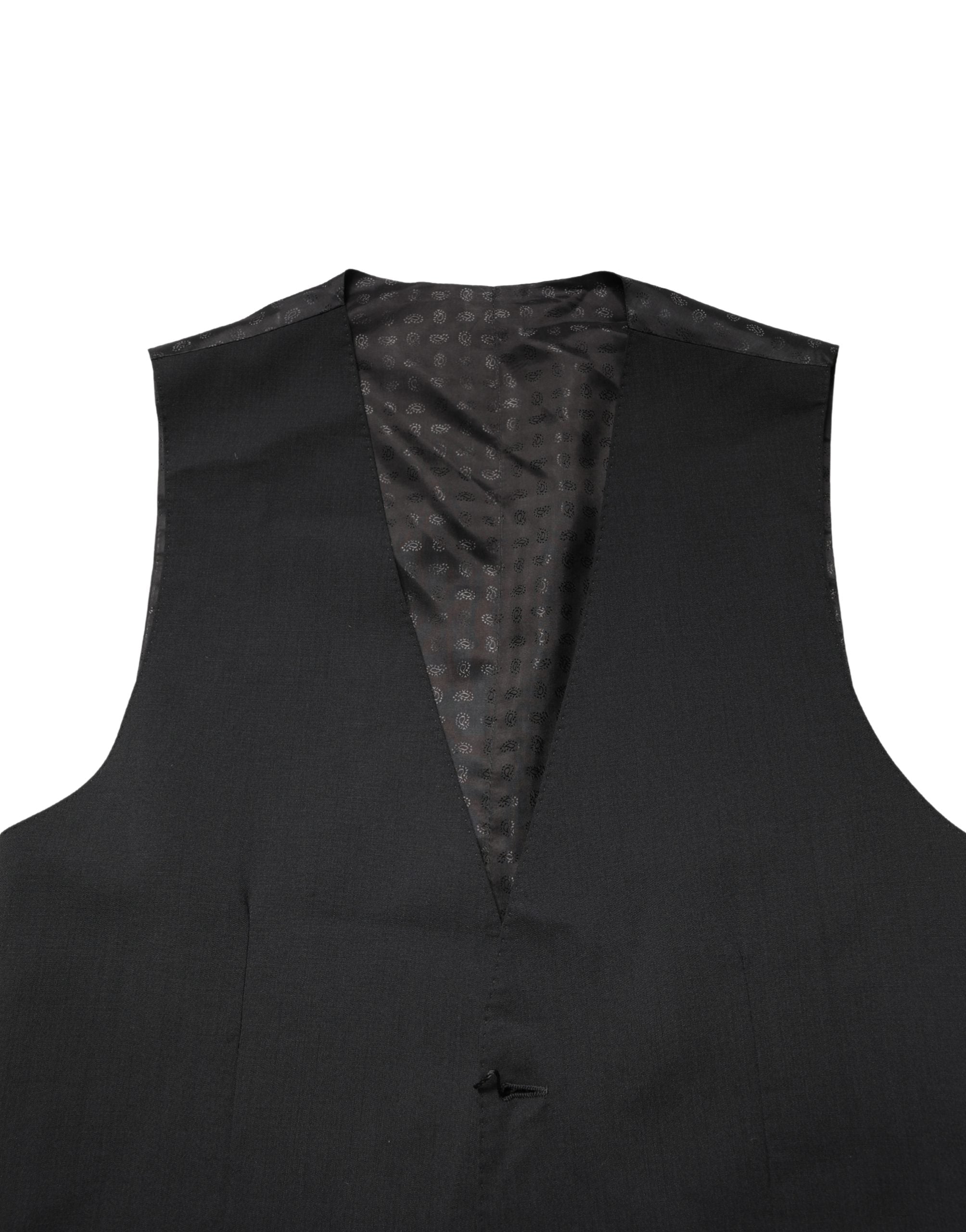 Dolce & Gabbana Black Wool Dress Men Formal Waistcoat Vest