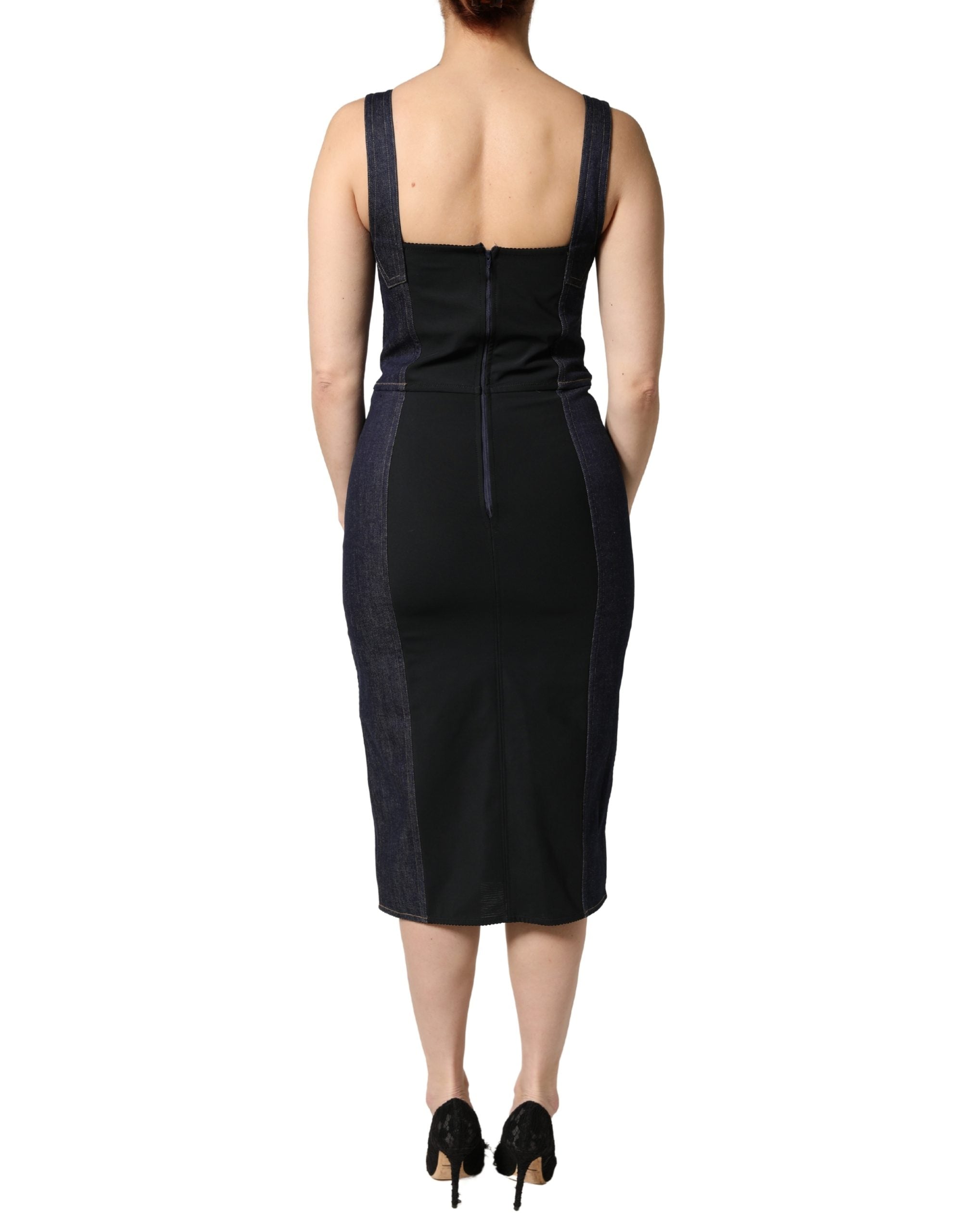 Dolce & Gabbana Dark Blue Cotton Denim Sheath Midi Dress