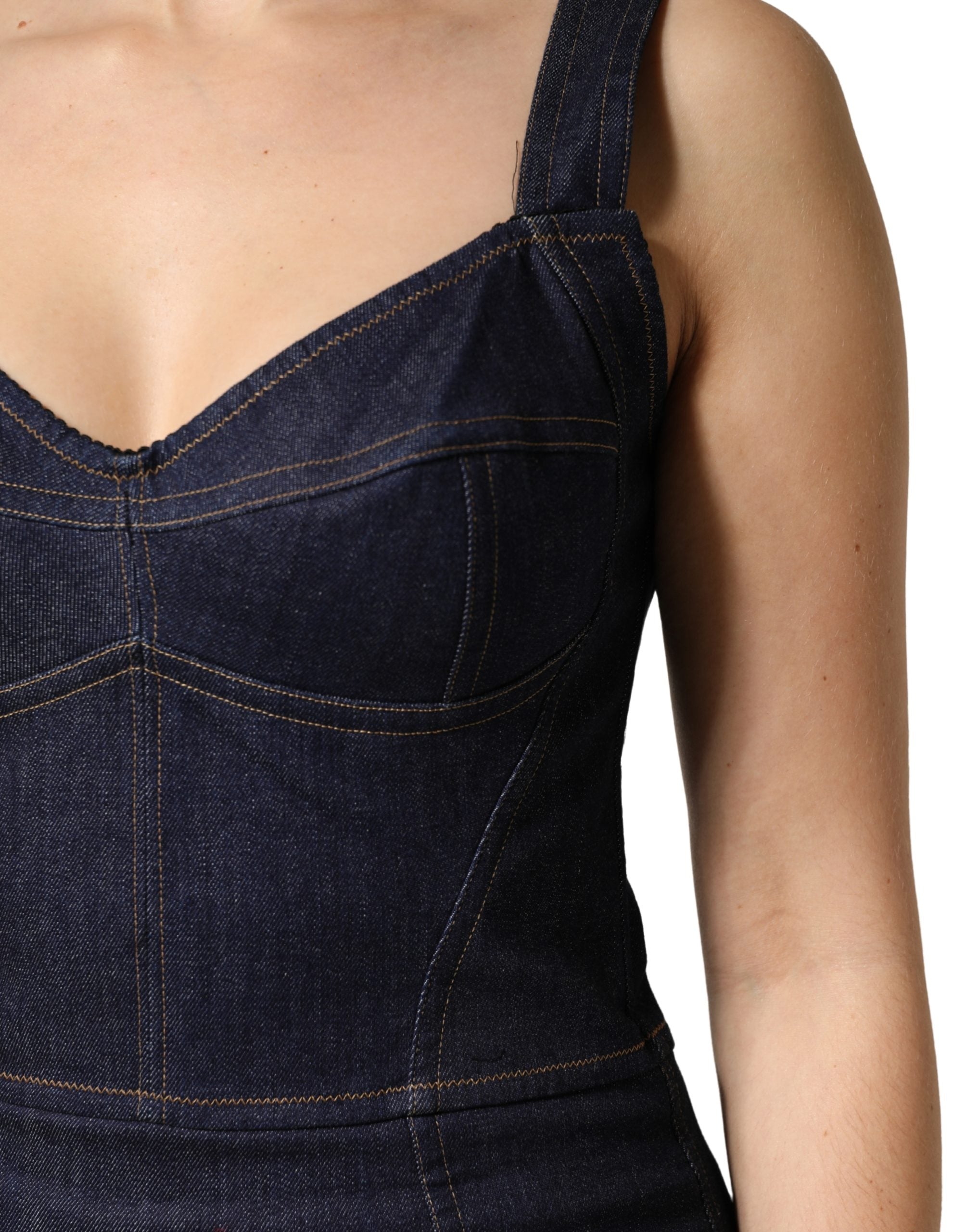 Dolce & Gabbana Dark Blue Cotton Denim Sheath Midi Dress
