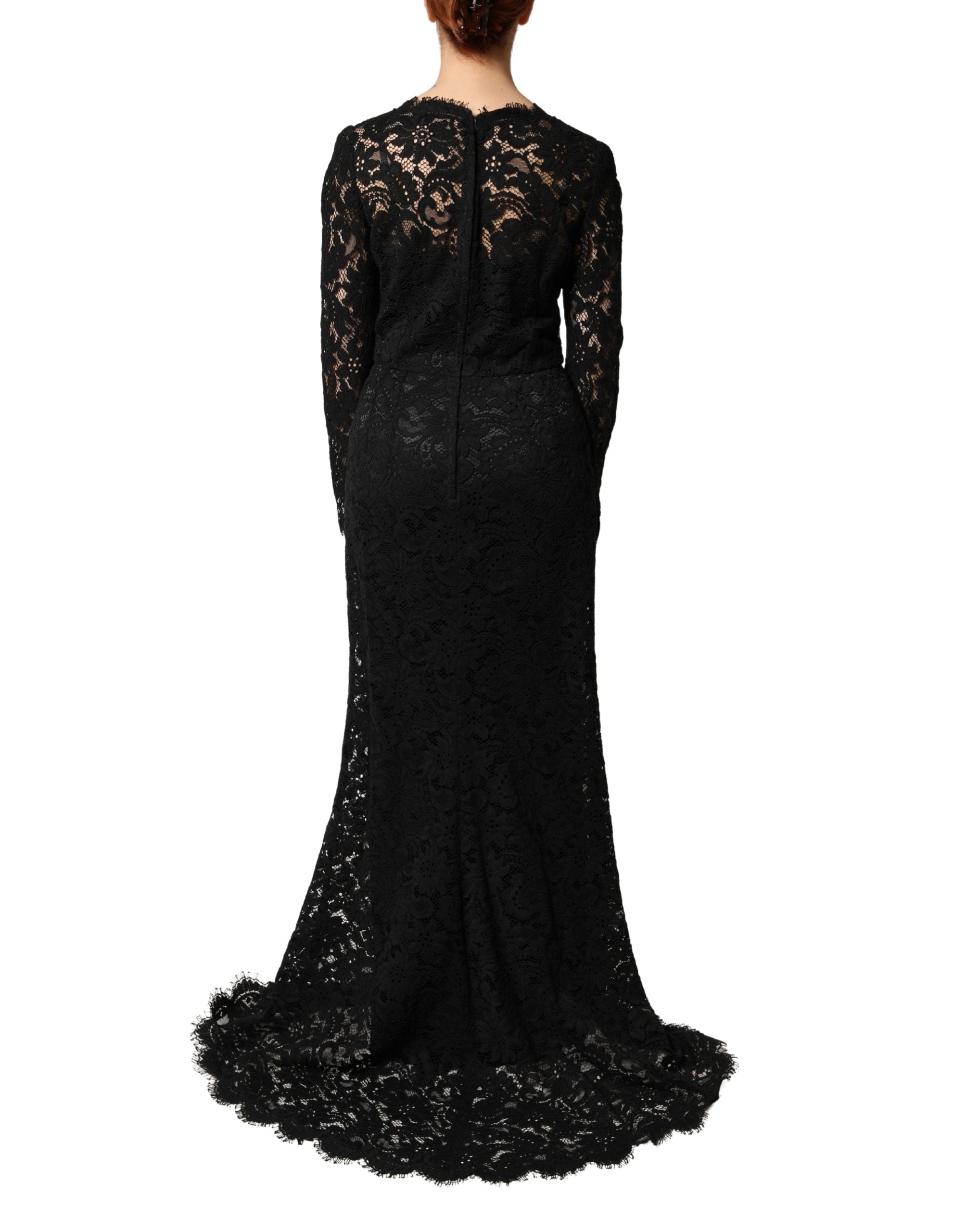 Dolce & Gabbana Black Lace Long Sleeves Cotton Maxi Dress