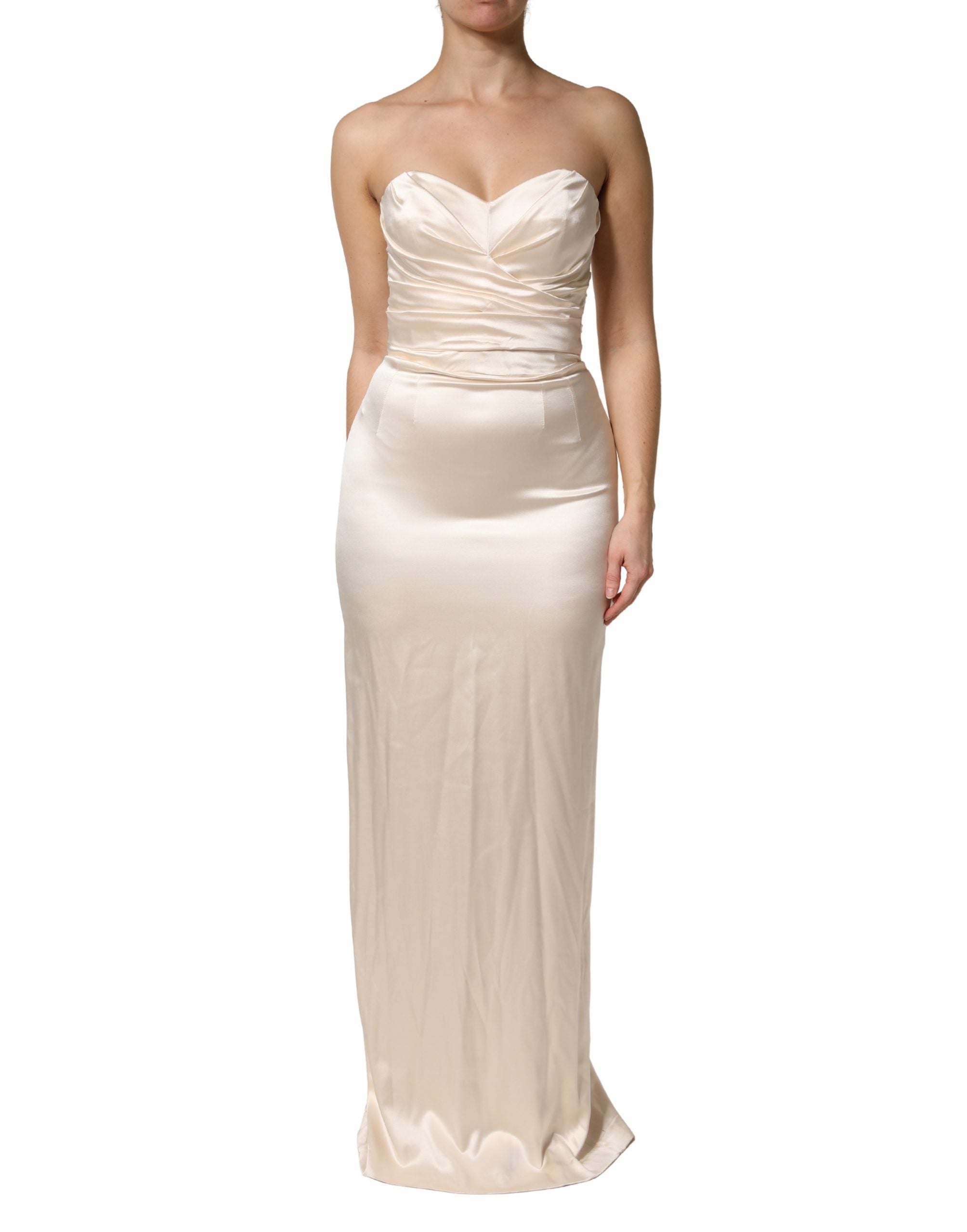 Dolce & Gabbana White Satin Strapless Sheath Maxi Dress
