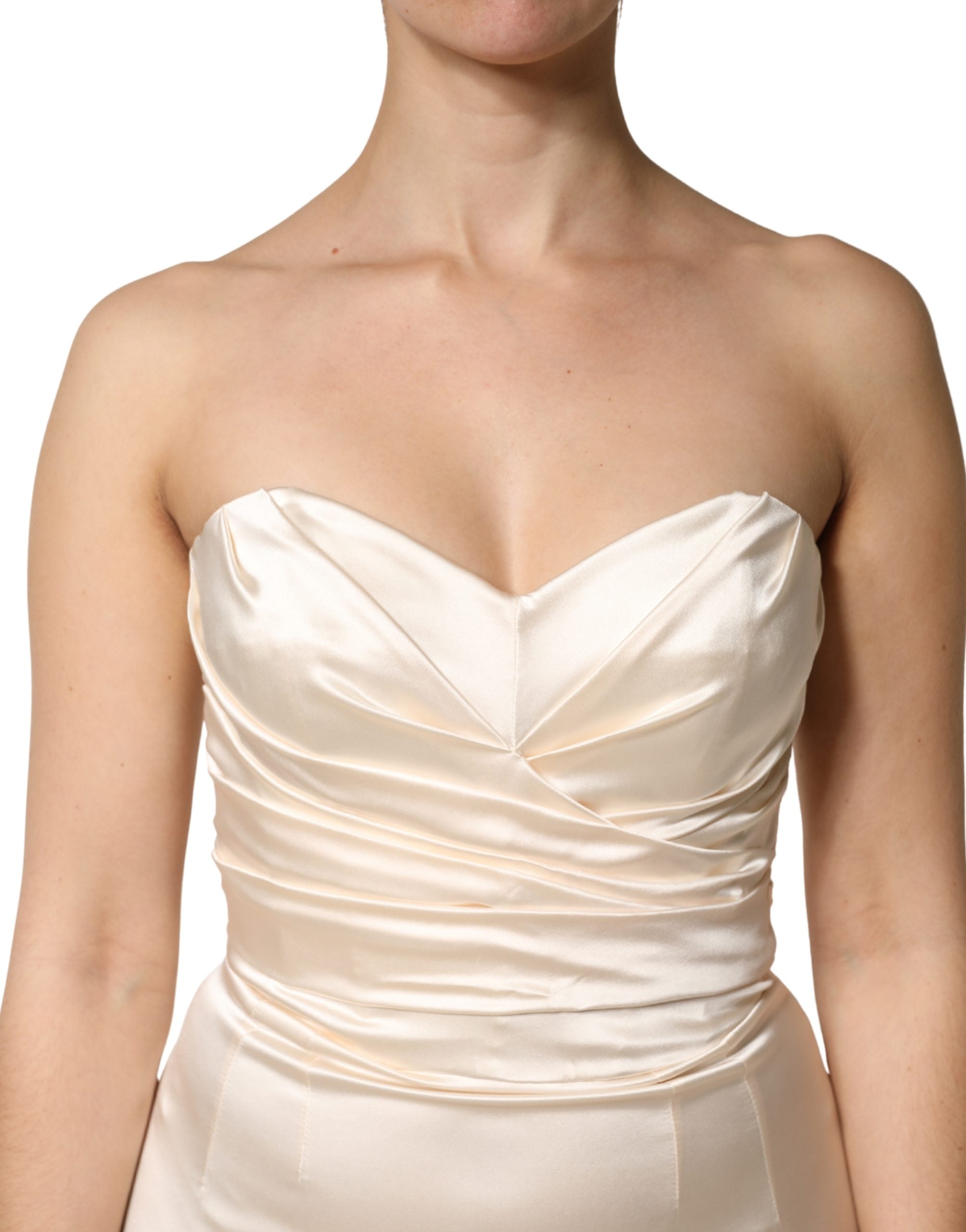 Dolce & Gabbana White Satin Strapless Sheath Maxi Dress