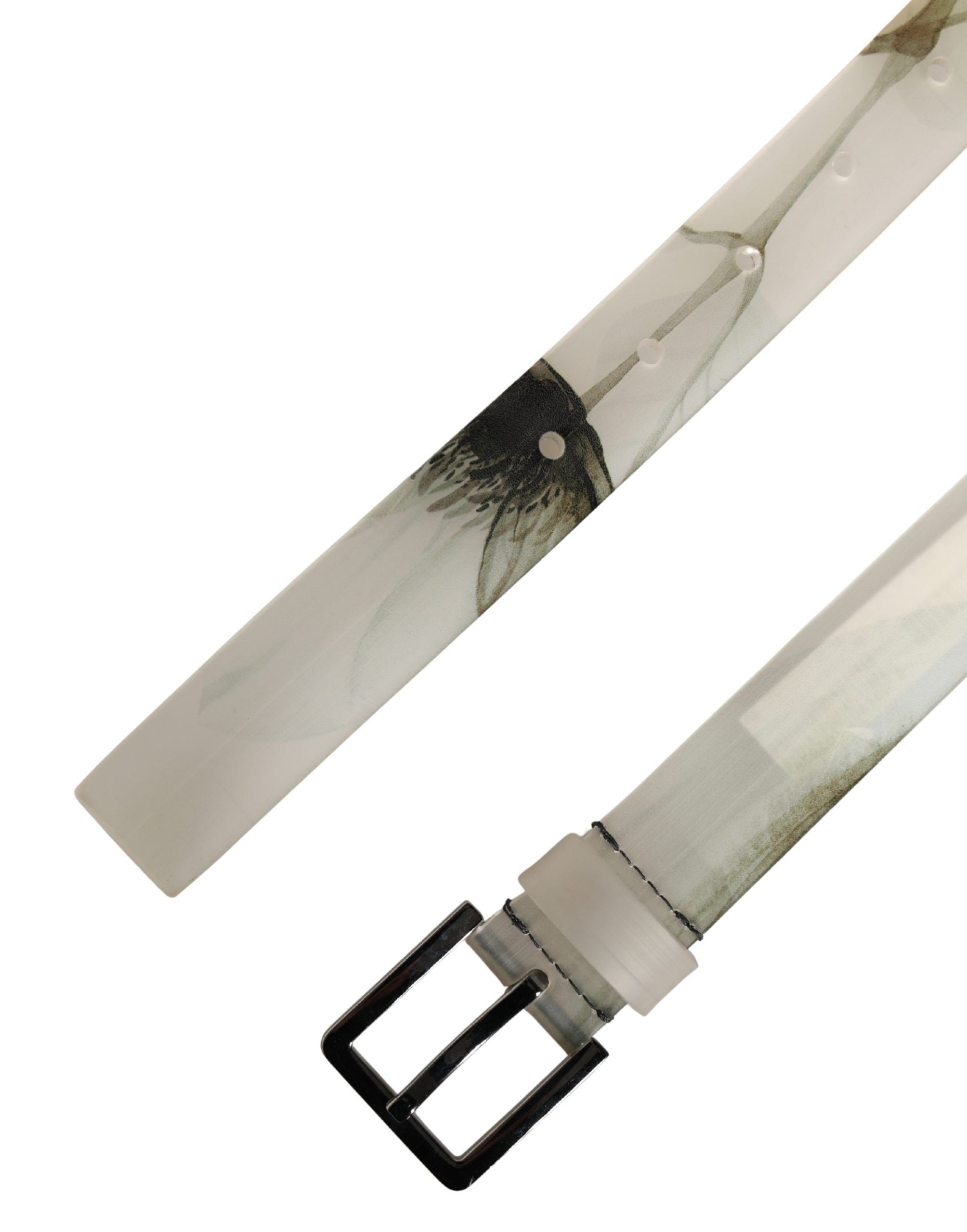 Dolce & Gabbana Men White Floral PVC Silver Metal Buckle Belt