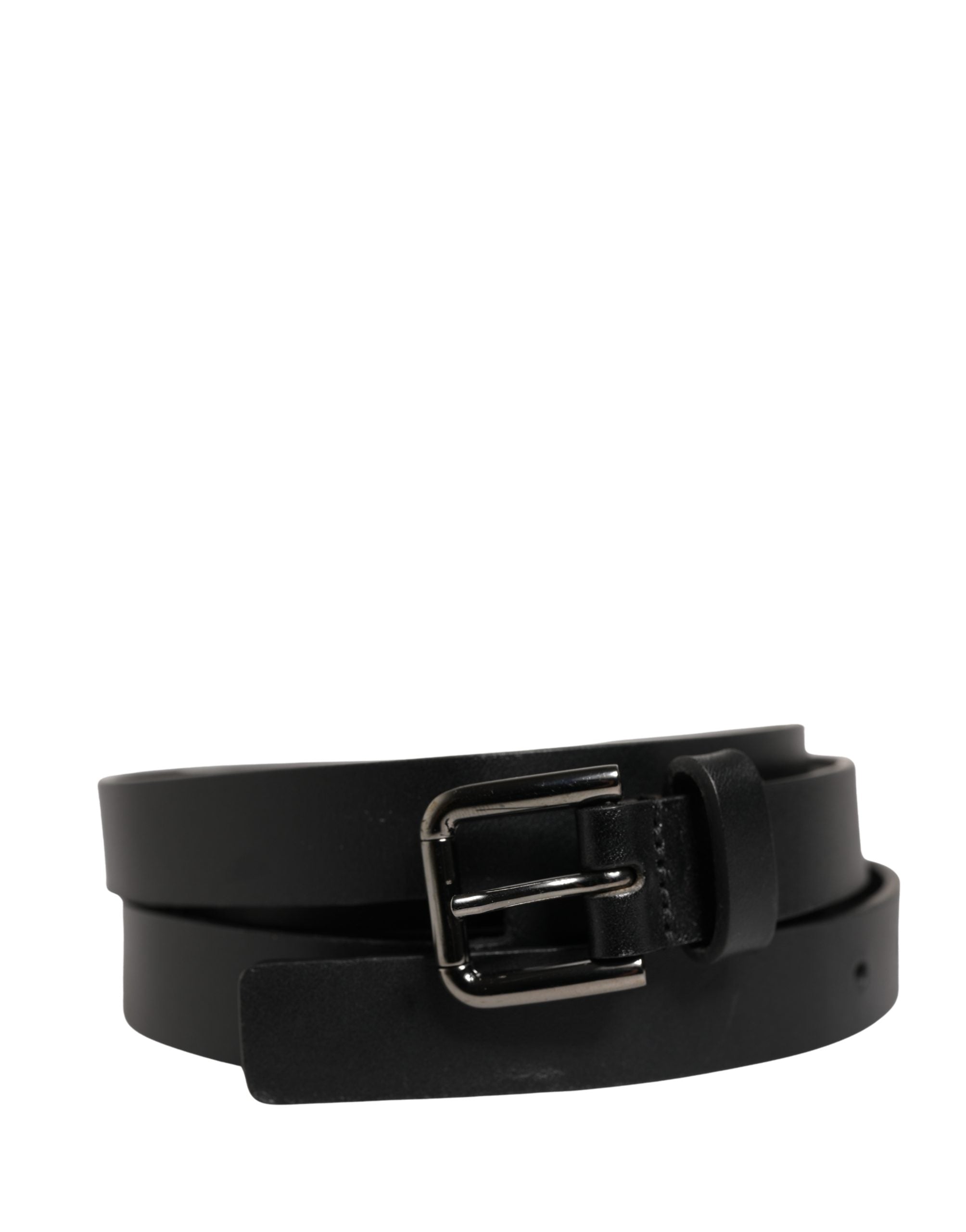 Dolce & Gabbana Black Double Strap Leather Silver Buckle Belt