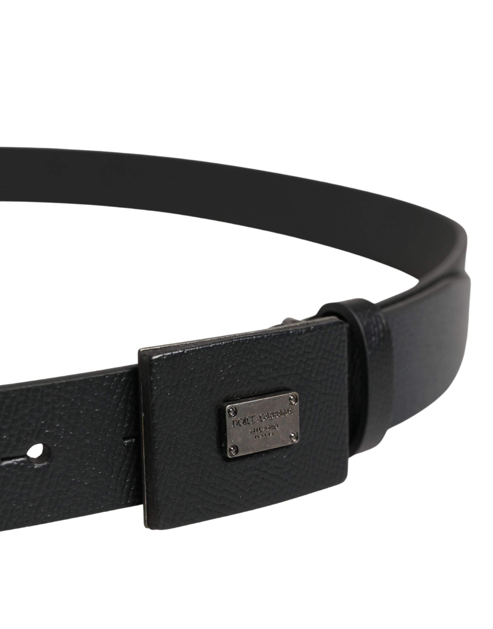Dolce & Gabbana Men Black Calfskin Leather Square Buckle Belt