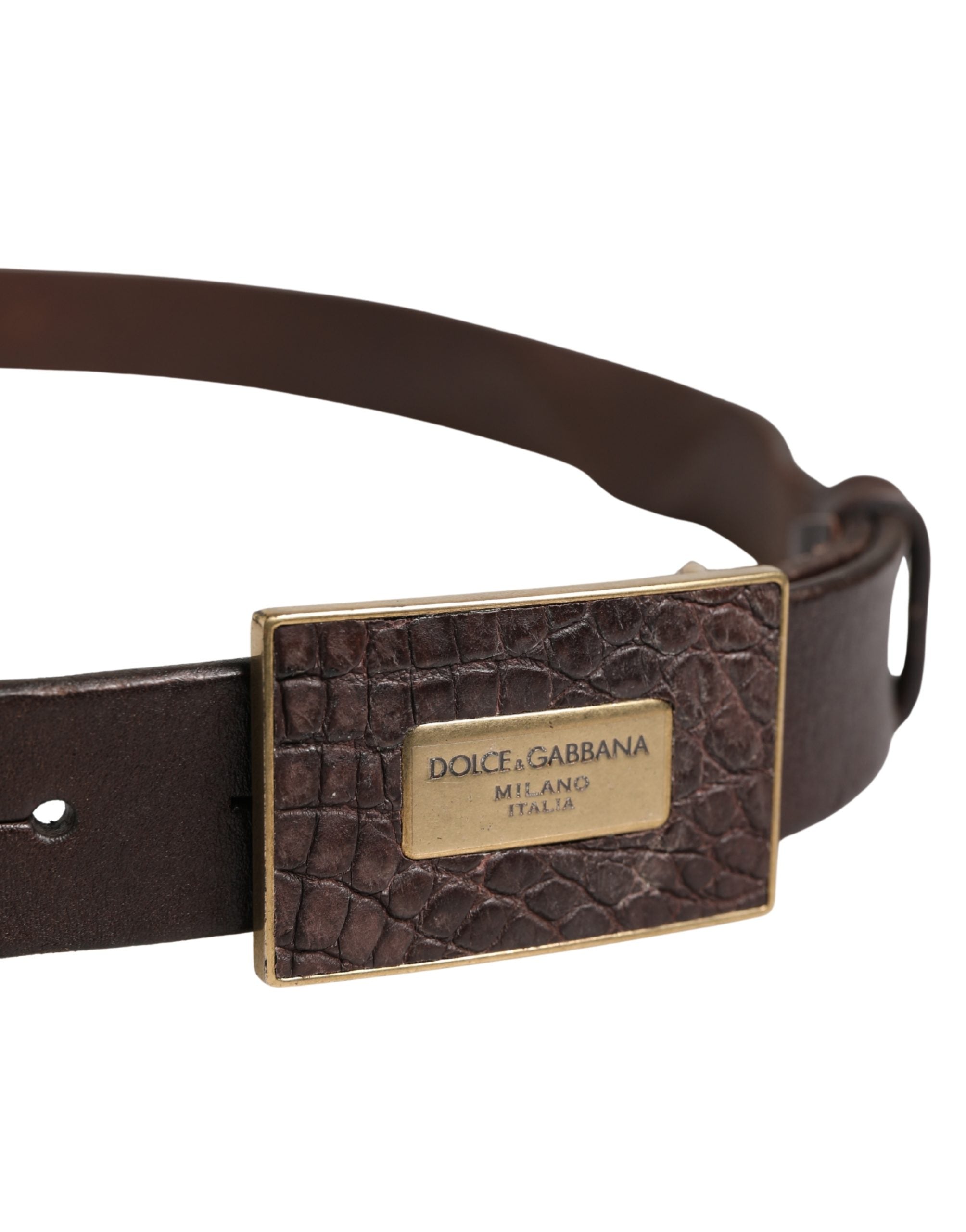 Dolce & Gabbana Men Brown Calf Leather Logo Metal Buckle Belt