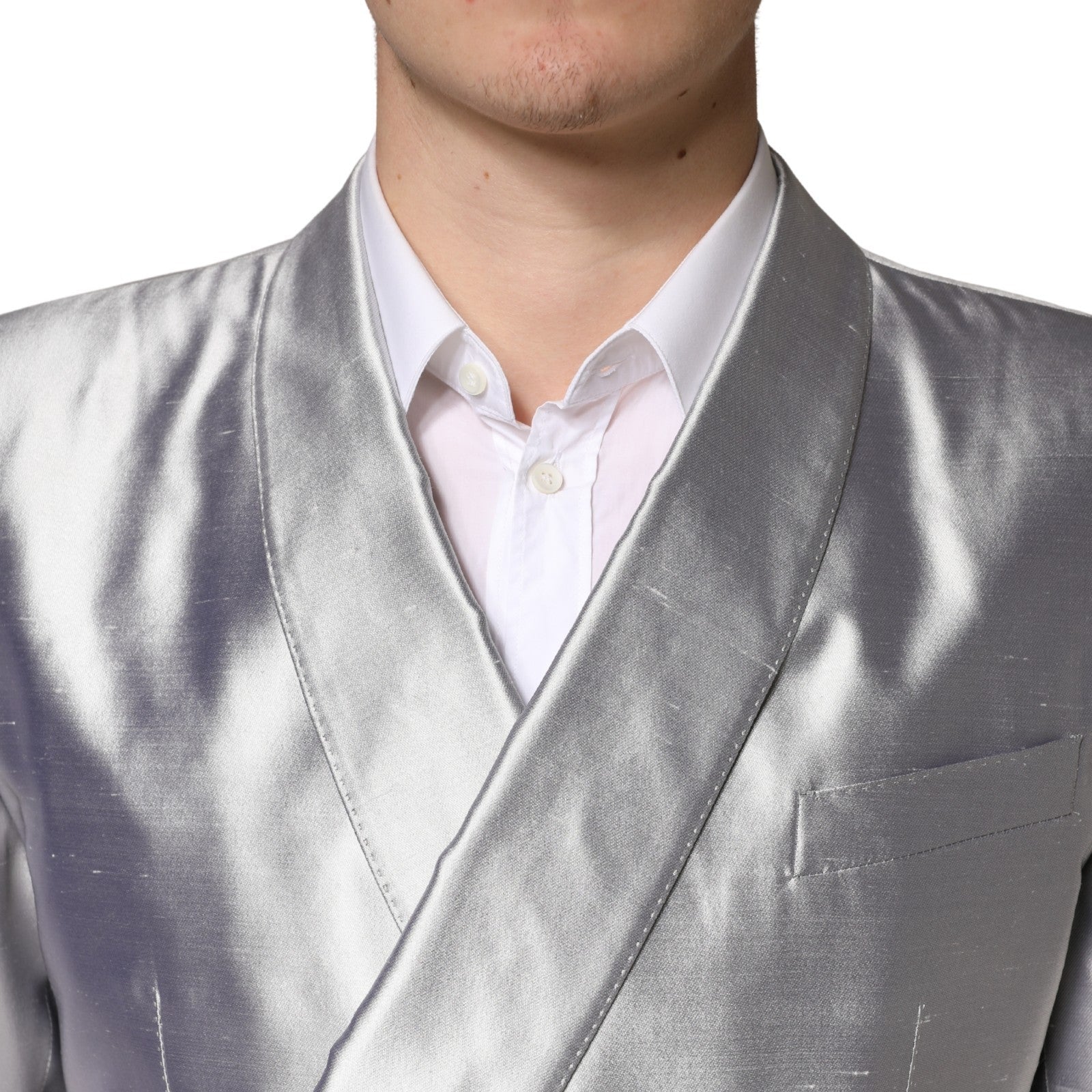 Dolce & Gabbana Silver SICILIA Silk Double Breasted Blazer