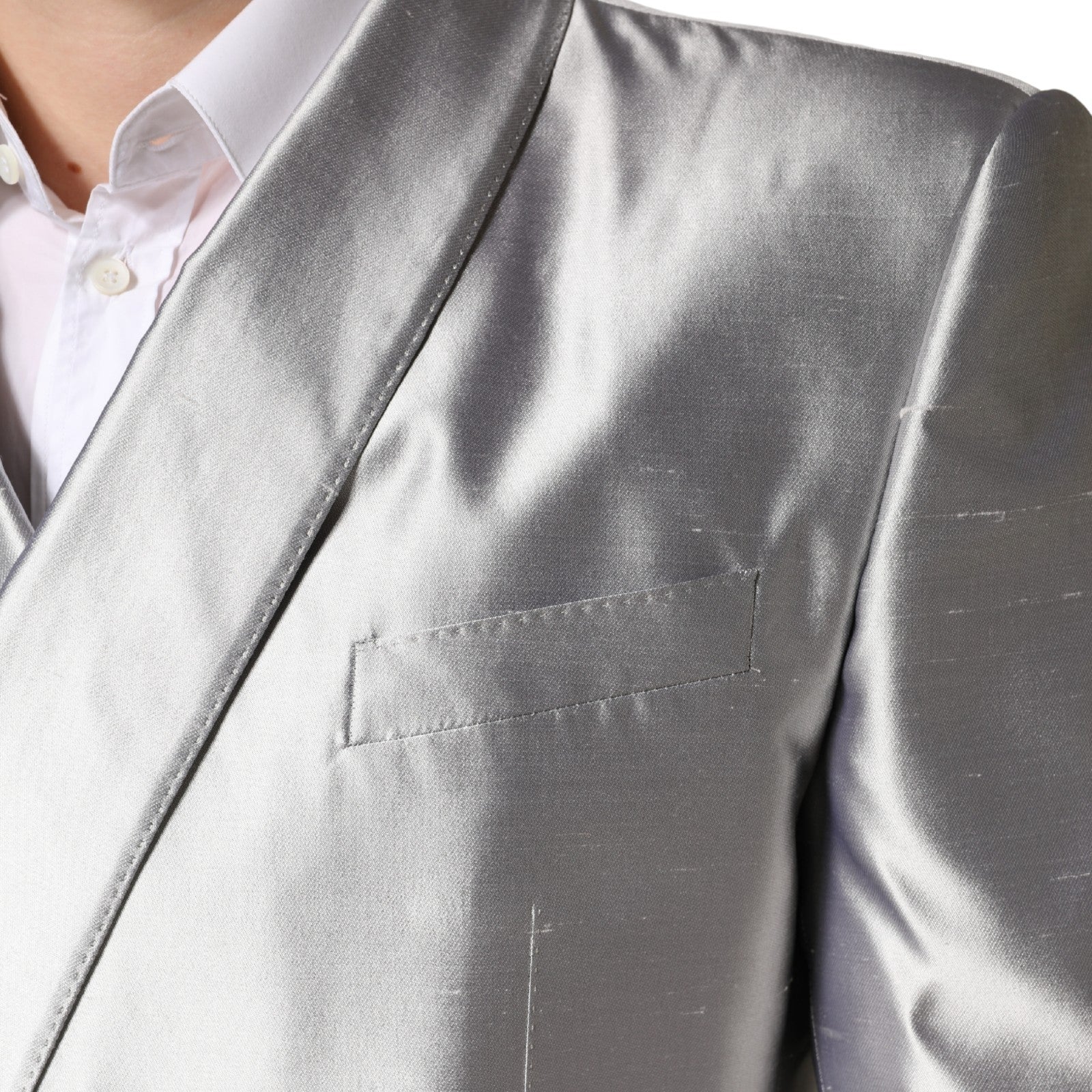 Dolce & Gabbana Silver SICILIA Silk Double Breasted Blazer
