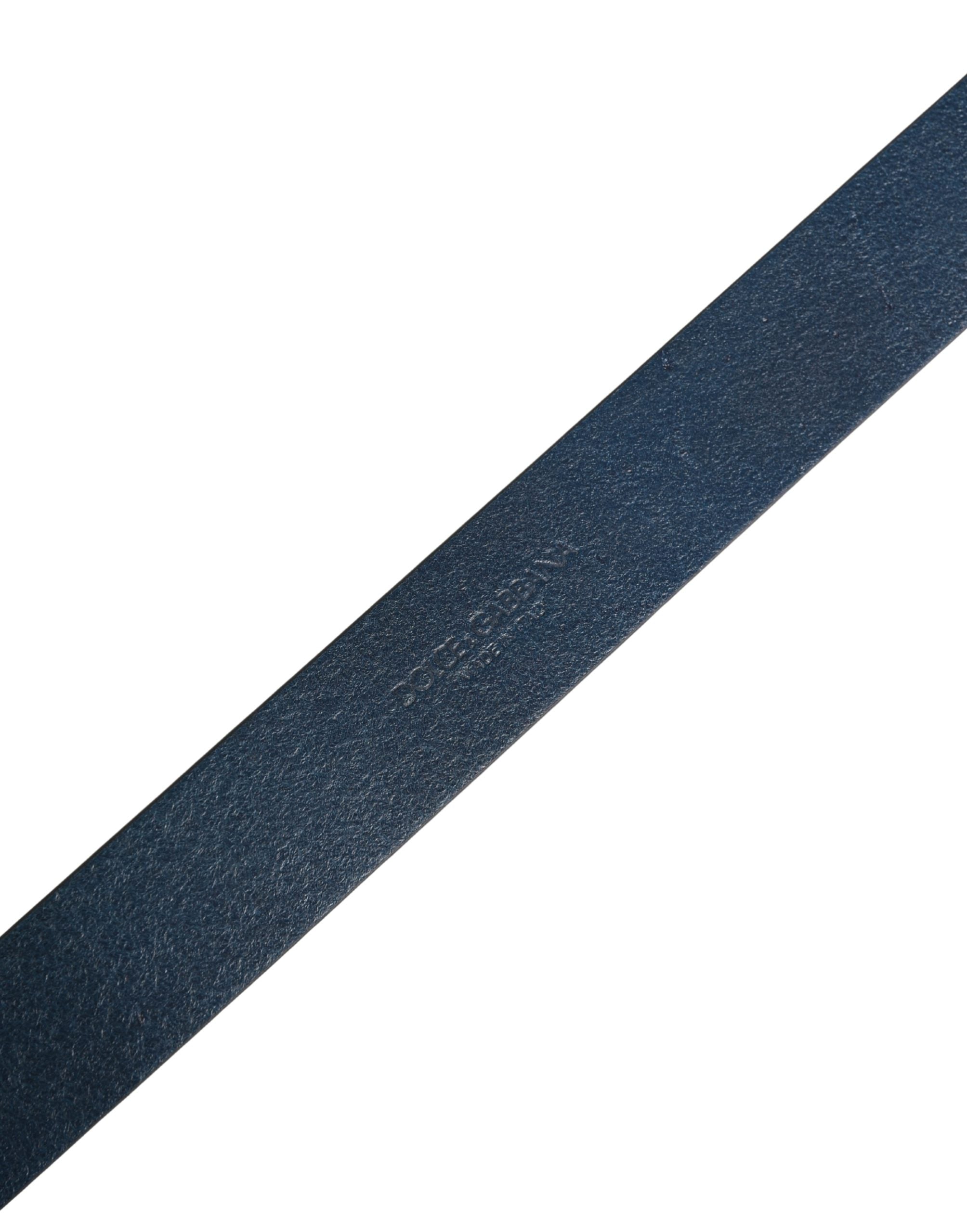 Dolce & Gabbana Men Blue Calf Leather Logo Metal Buckle Belt