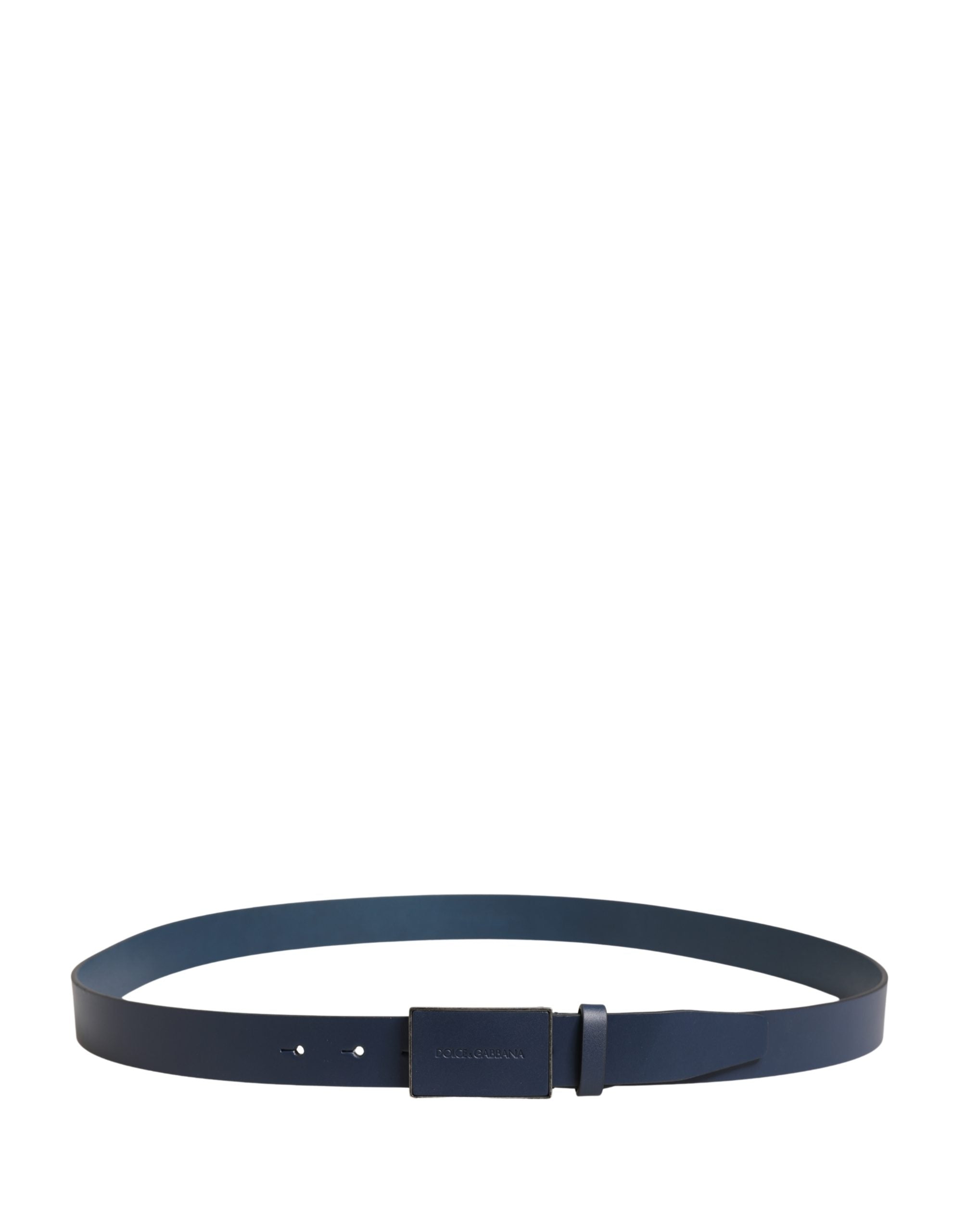 Dolce & Gabbana Blue Calf Leather Logo Metal Buckle Belt