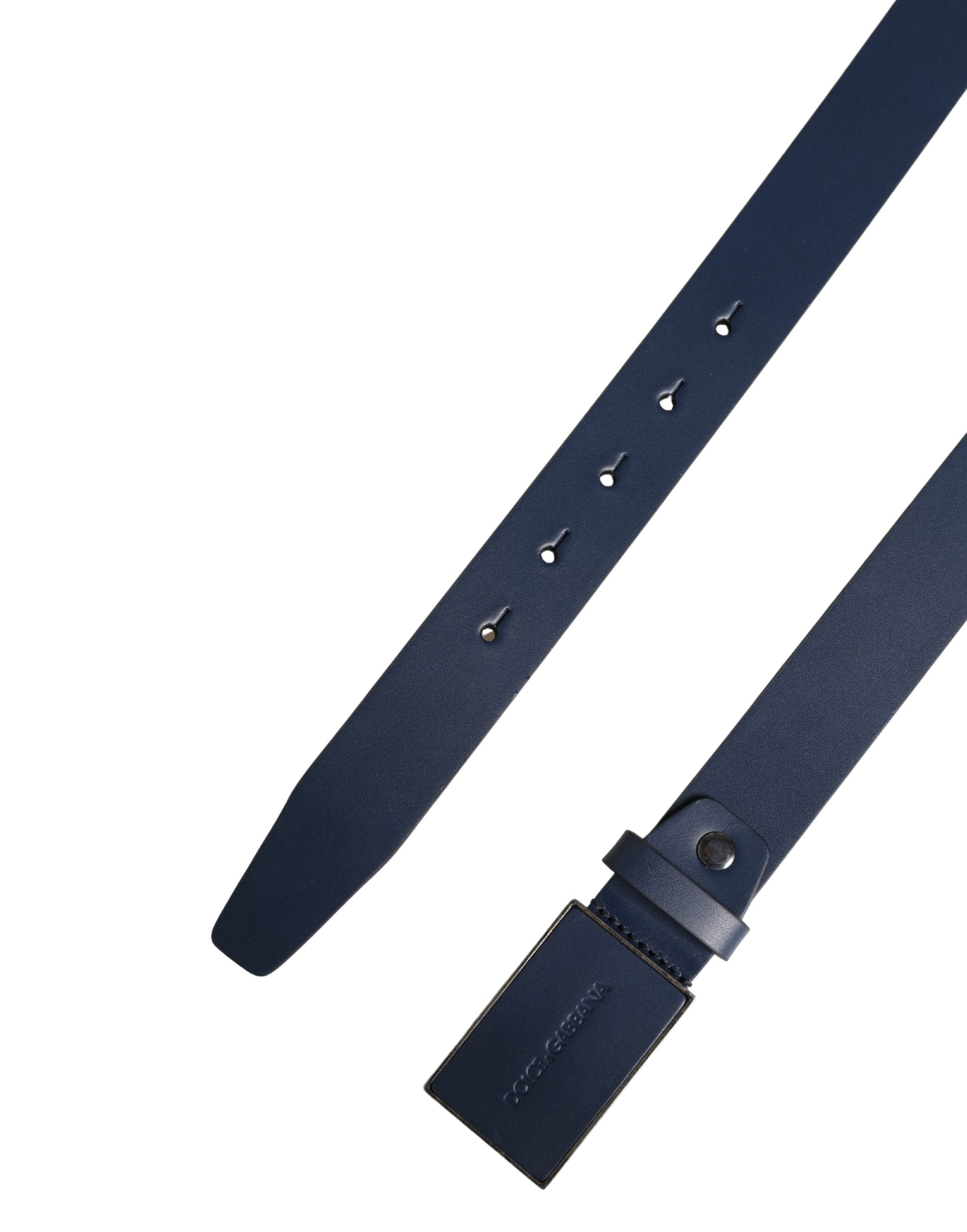 Dolce & Gabbana Men Blue Calf Leather Logo Metal Buckle Belt