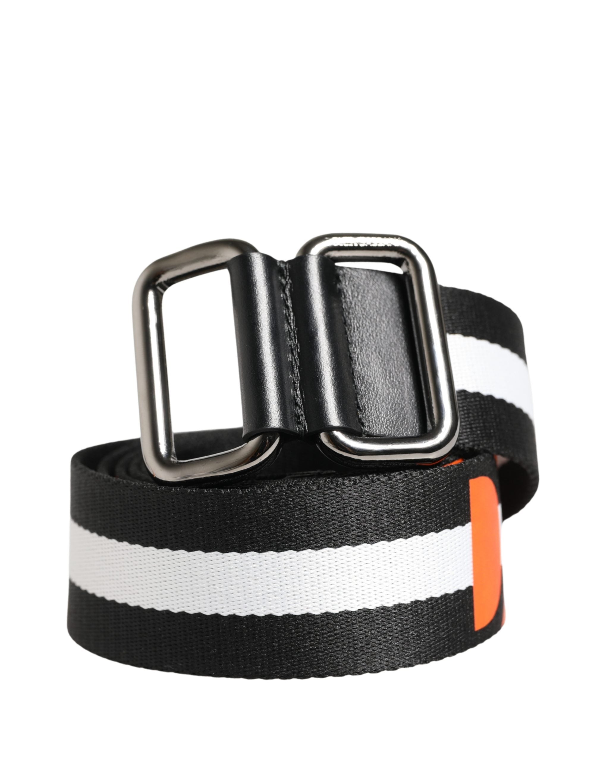Dolce & Gabbana Men Black White Nylon Logo Metal Buckle Belt
