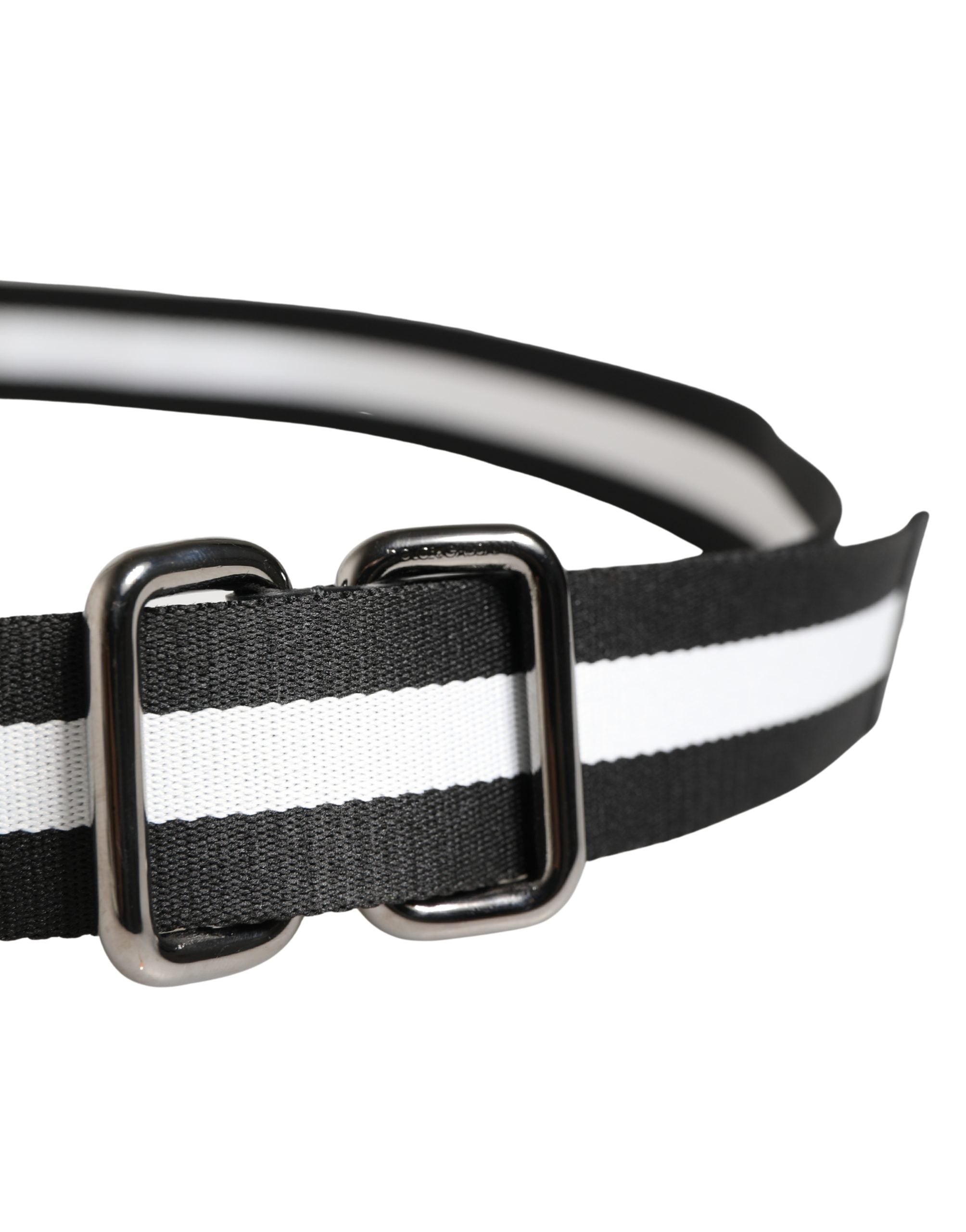 Dolce & Gabbana Men Black White Nylon Logo Metal Buckle Belt