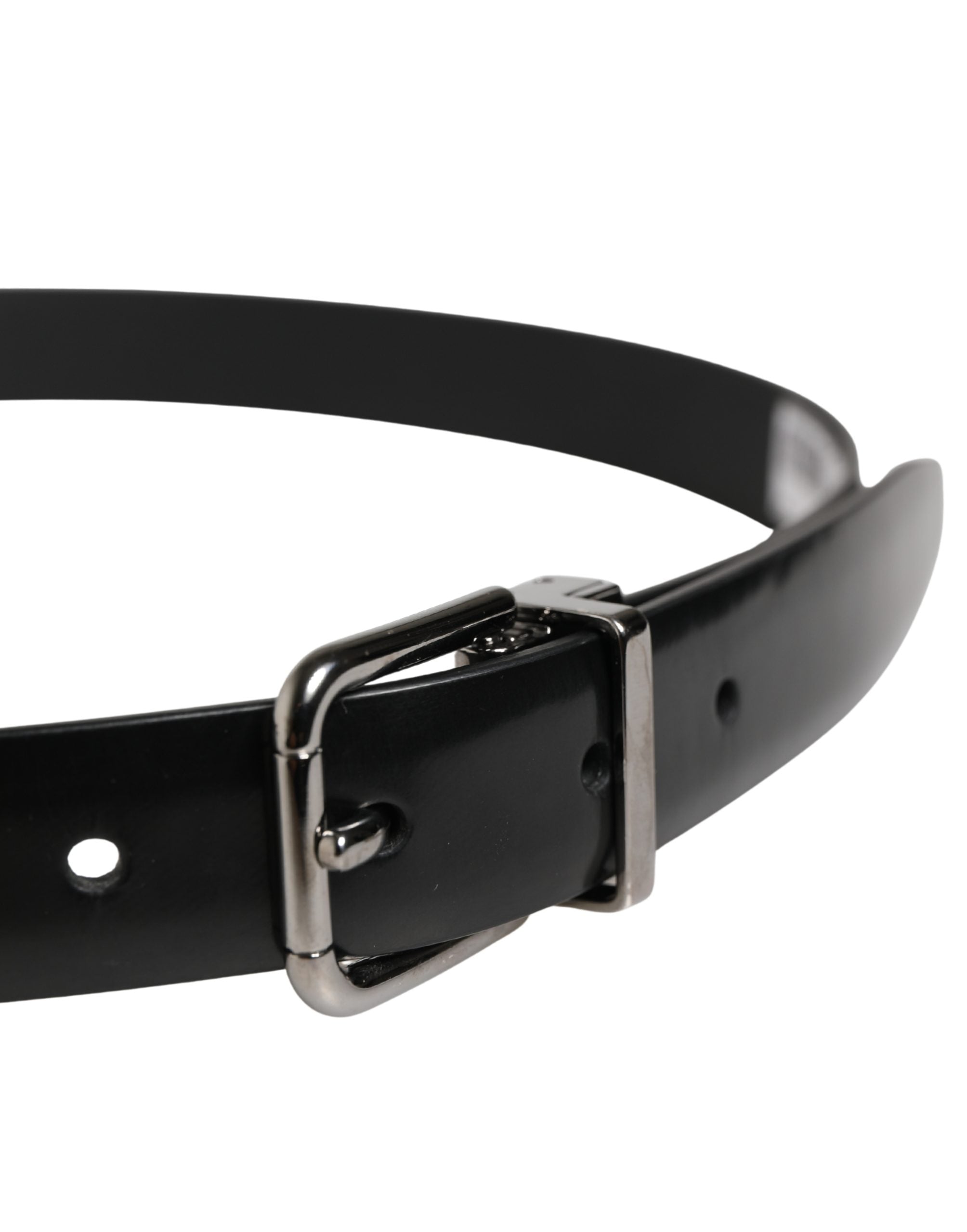 Dolce & Gabbana Men Black Leather Classic Metal Buckle Belt