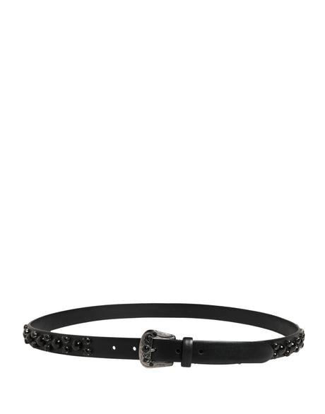 Dolce & Gabbana Men Black Calf Embellished Metal Buckle Belt