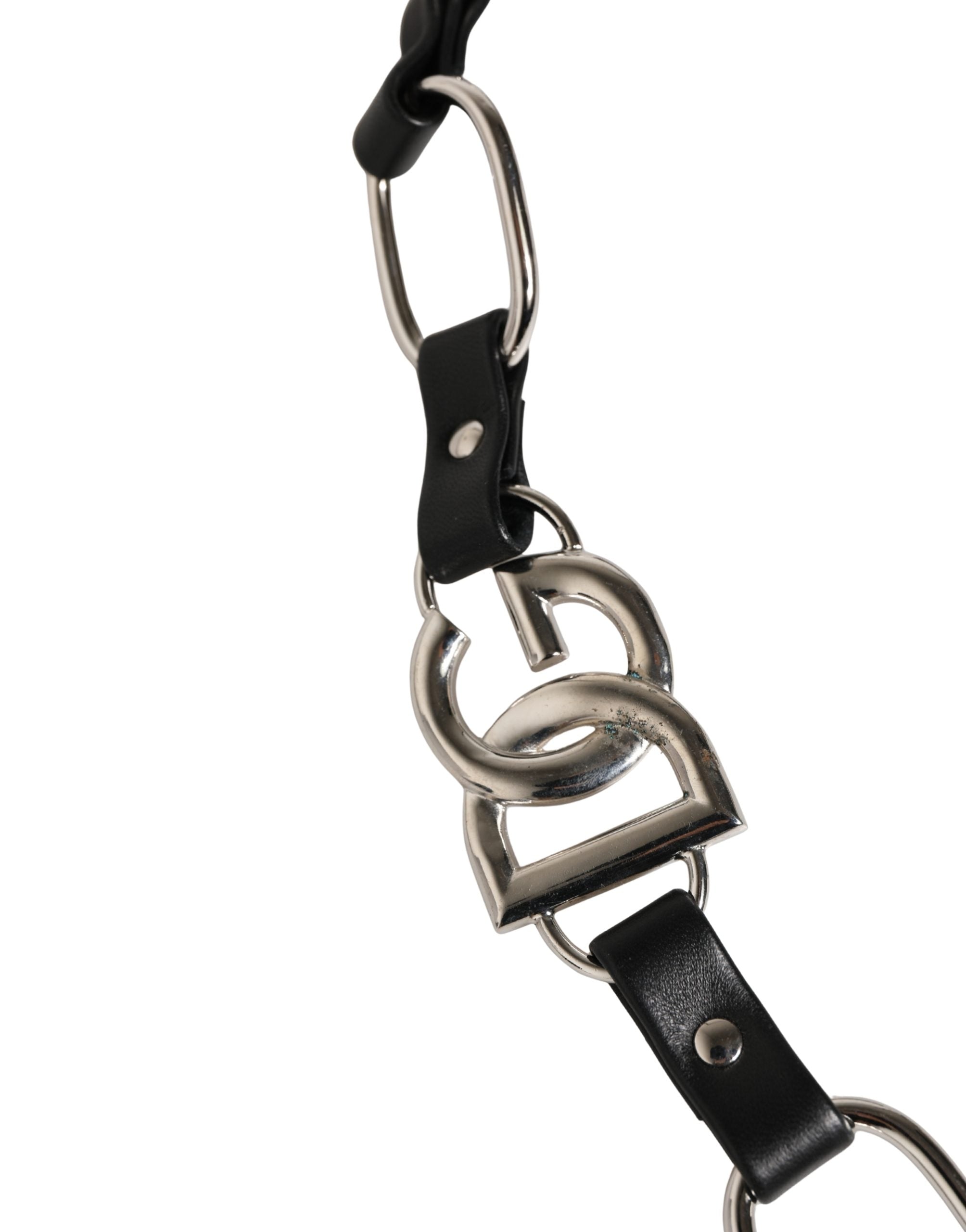 Dolce & Gabbana Black Leather Silver Chain Bag Accessory Shoulder Strap