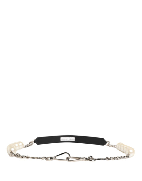 Dolce & Gabbana Black Leather Silver Chain Bag Accessory Shoulder Strap