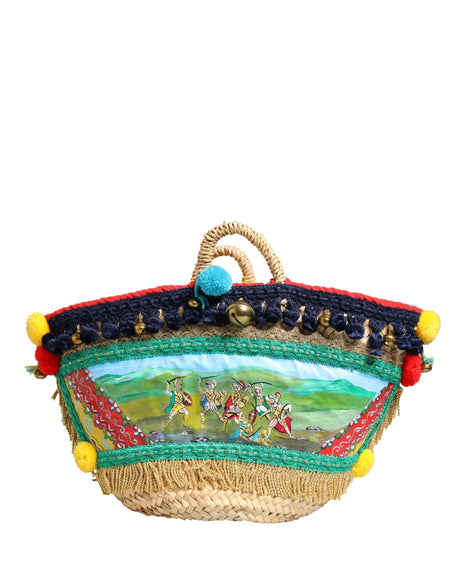 Dolce & Gabbana Multicolor Woven Straw Basket Embellished Sicily Bag