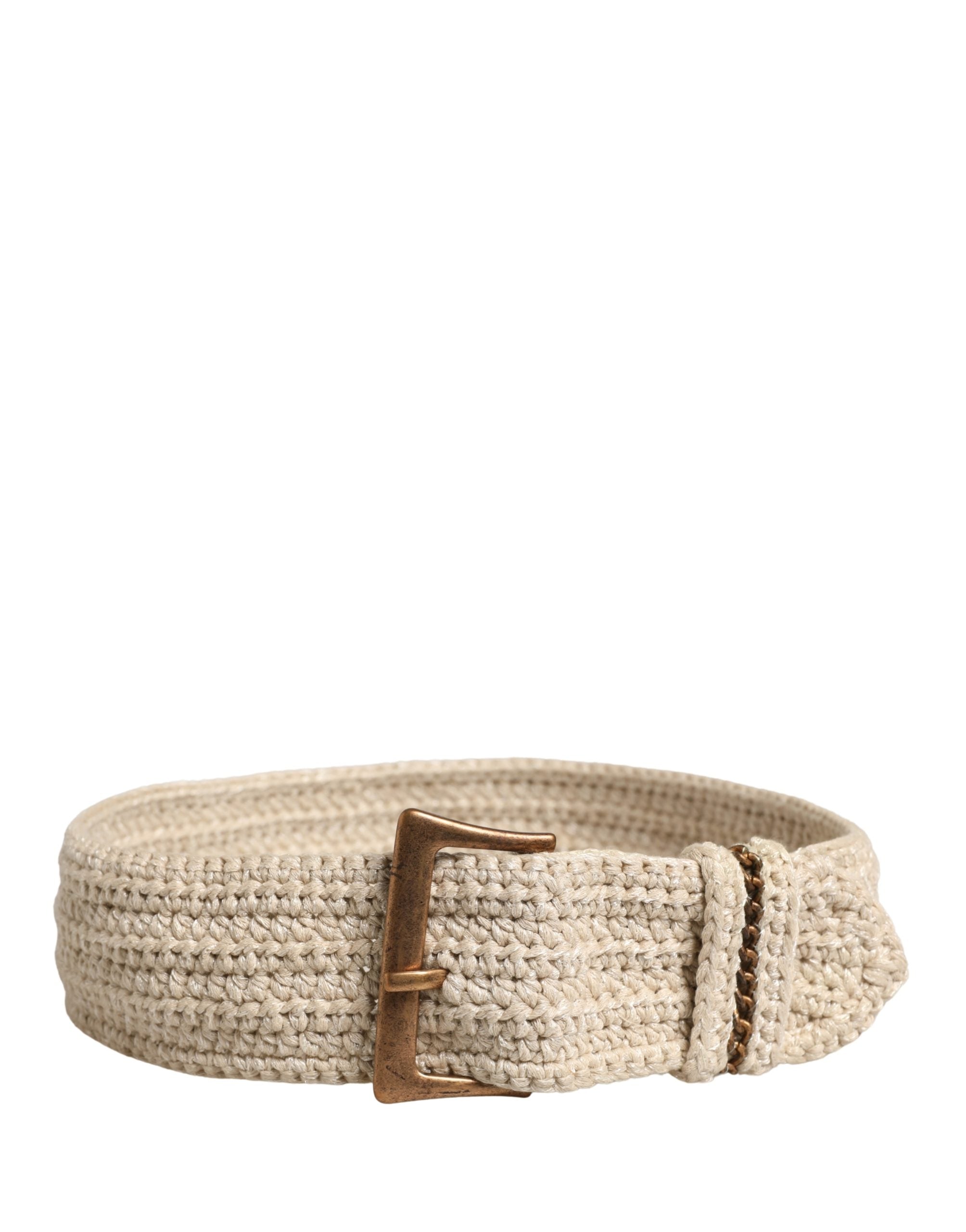 Ermanno Scervino Beige Woven Vintage Metal Buckle Waist Belt