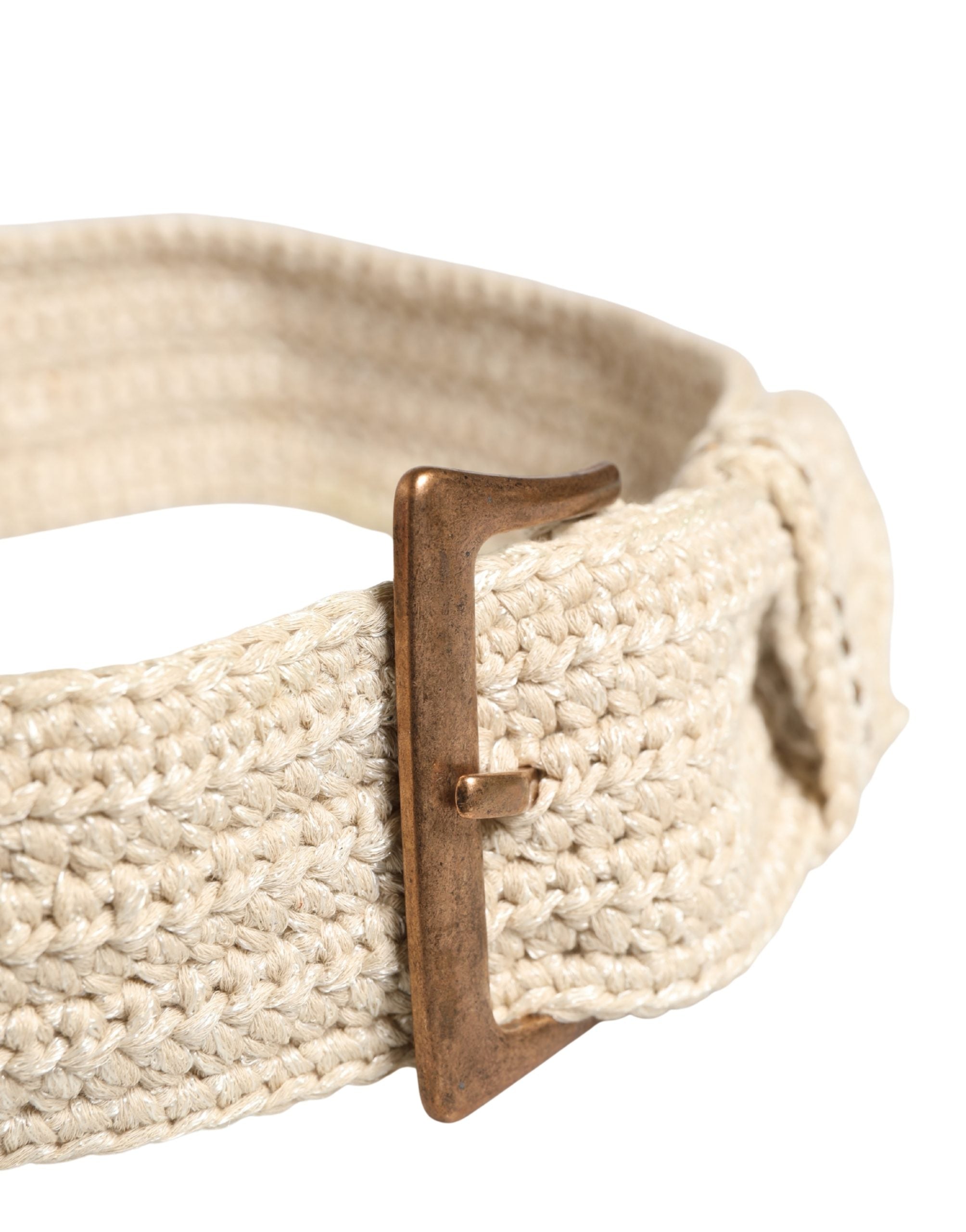 Ermanno Scervino Beige Woven Vintage Metal Buckle Waist Belt