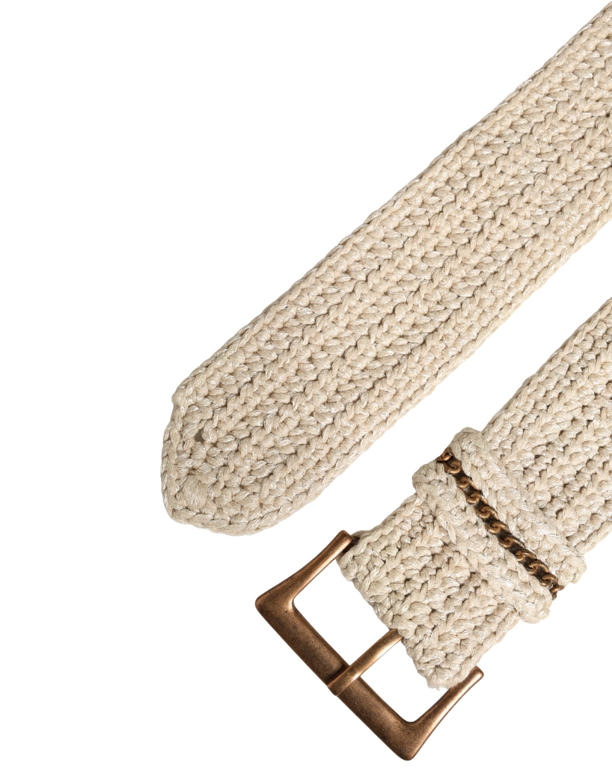 Ermanno Scervino Beige Woven Vintage Metal Buckle Waist Belt