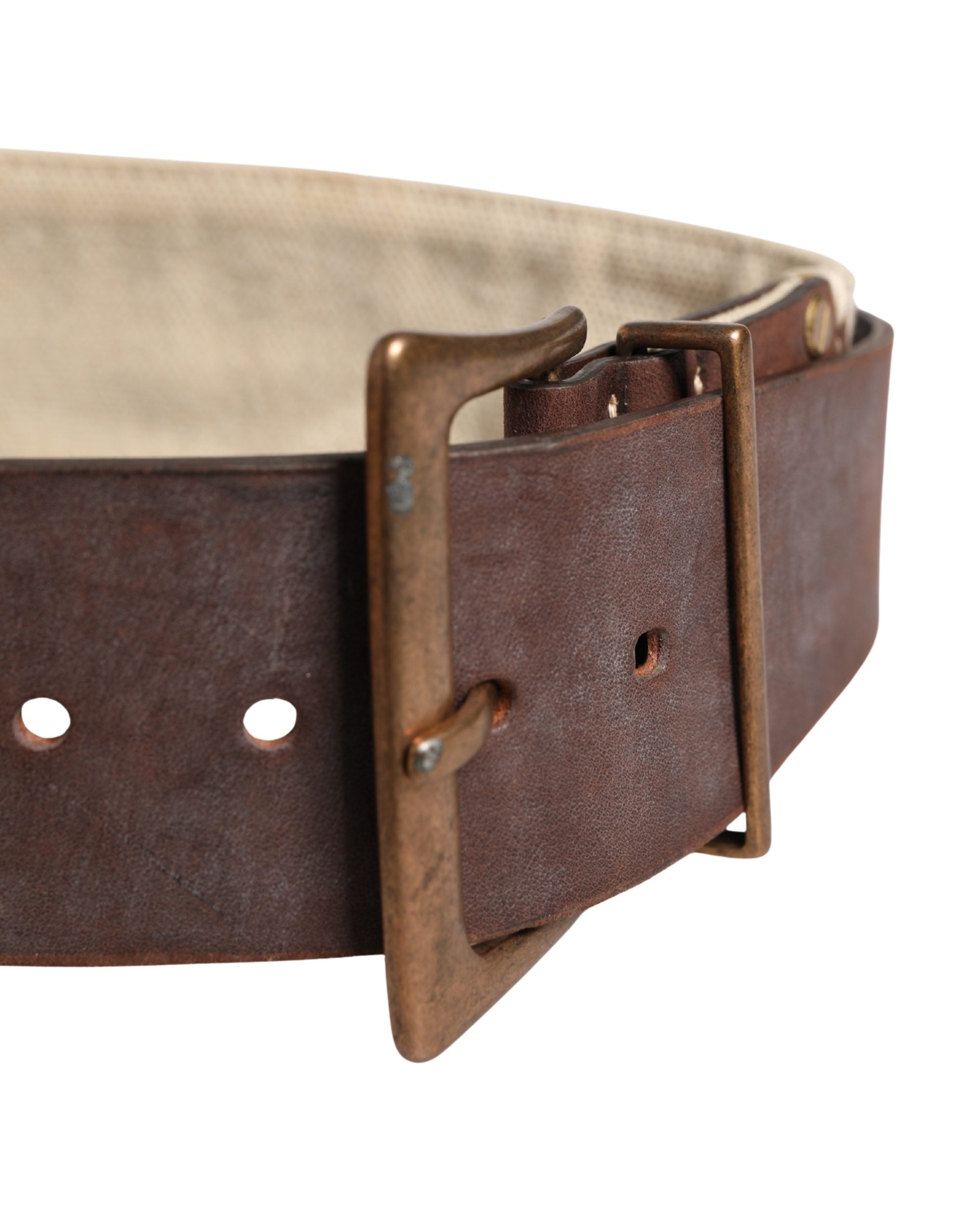 Ermanno Scervino Beige Brown Leather Canvas Metal Buckle Belt