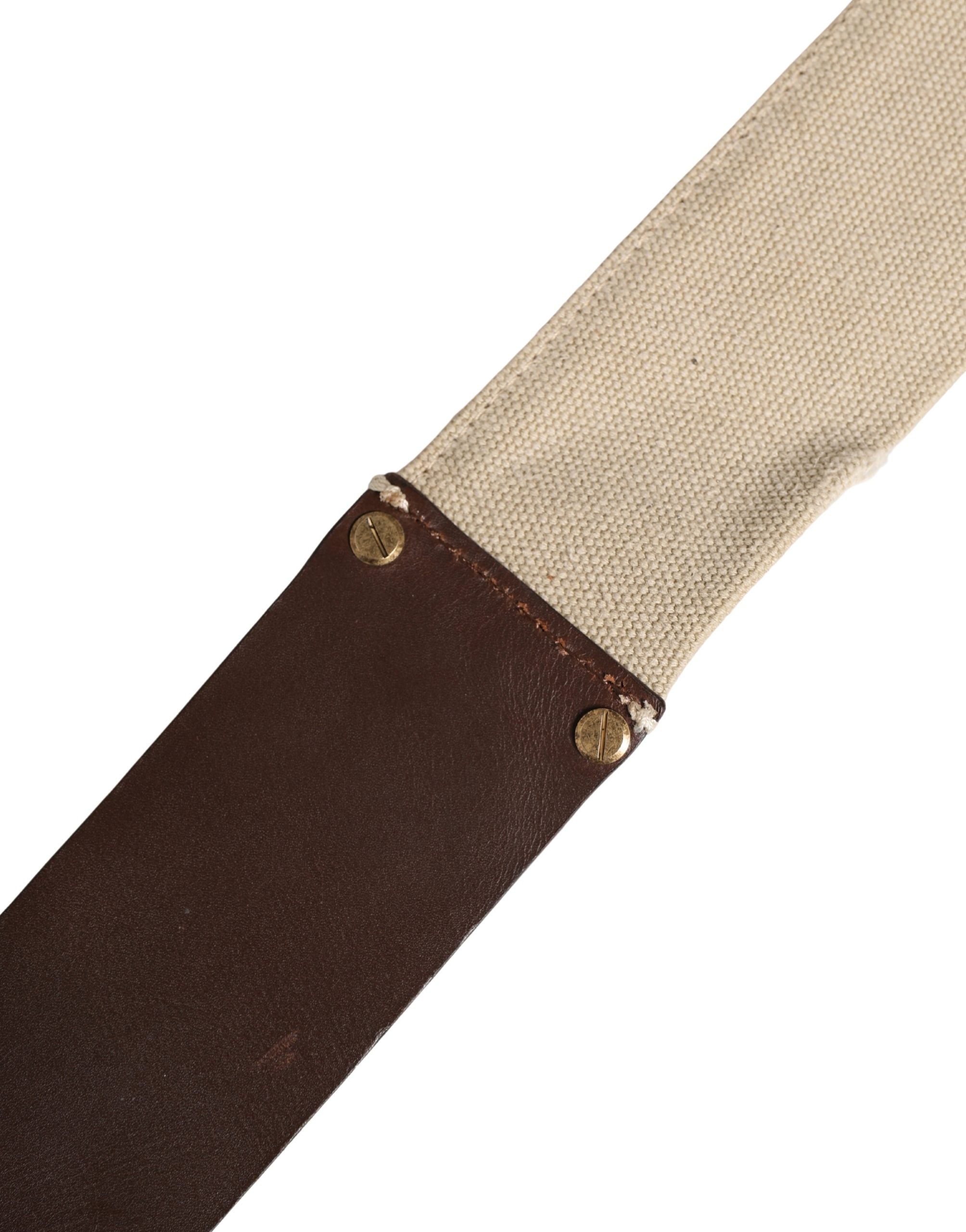 Ermanno Scervino Beige Brown Leather Canvas Metal Buckle Belt