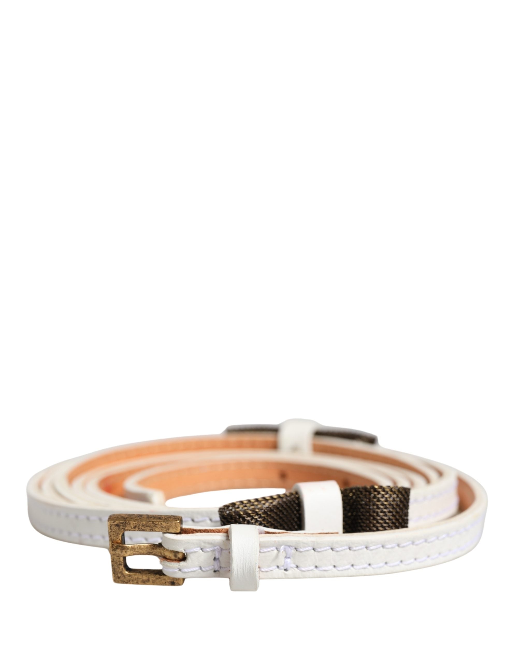 Ermanno Scervino White Leather Skinny Gold Metal Buckle Belt