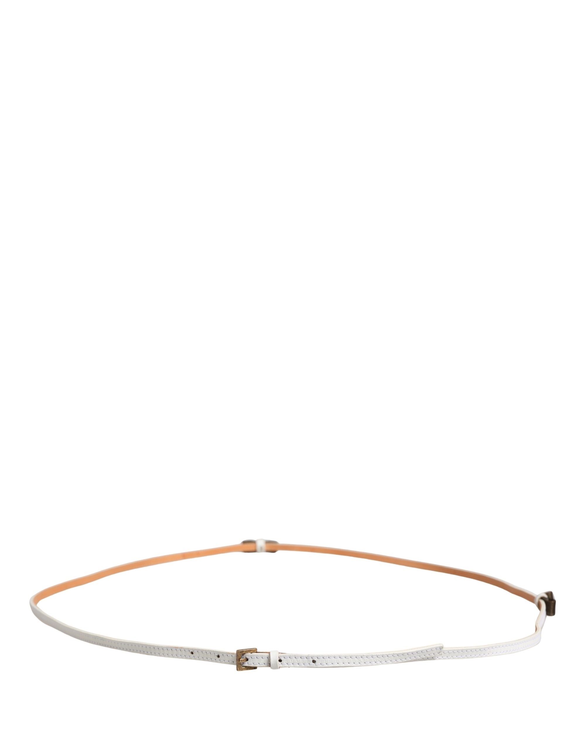 Ermanno Scervino White Leather Skinny Gold Metal Buckle Belt