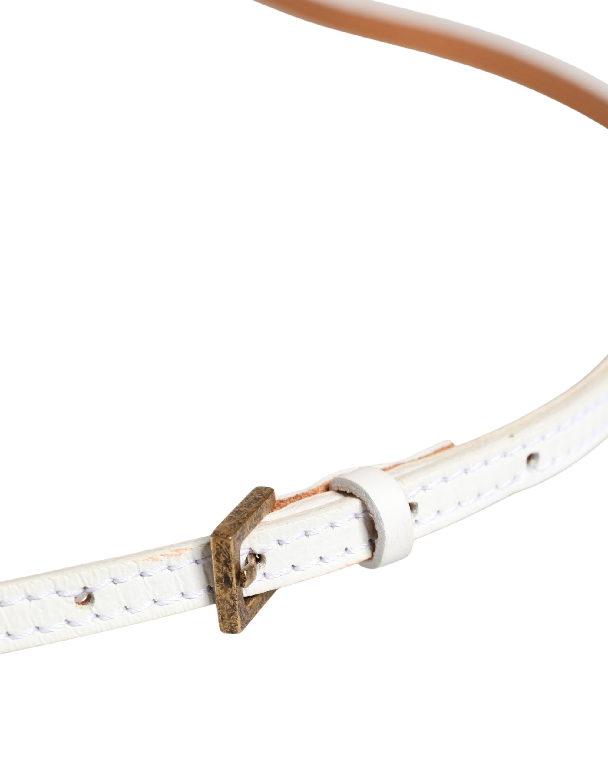 Ermanno Scervino White Leather Skinny Gold Metal Buckle Belt