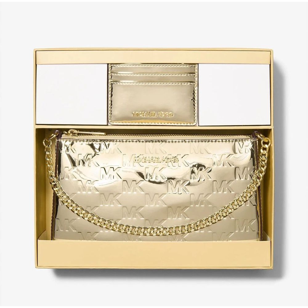 Michael Kors Gold Canvas Clutch Bag
