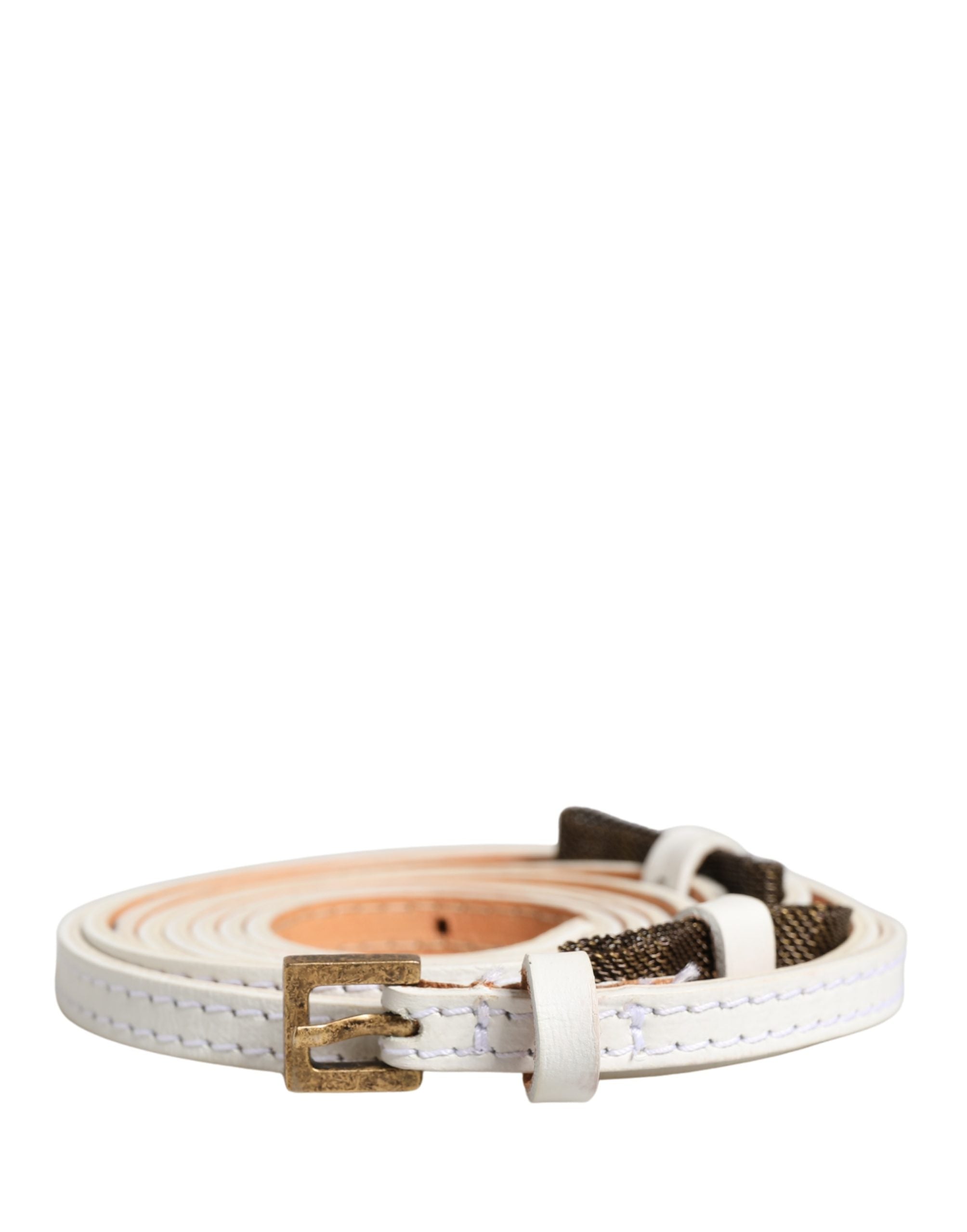 Ermanno Scervino White Leather Skinny Gold Metal Buckle Belt