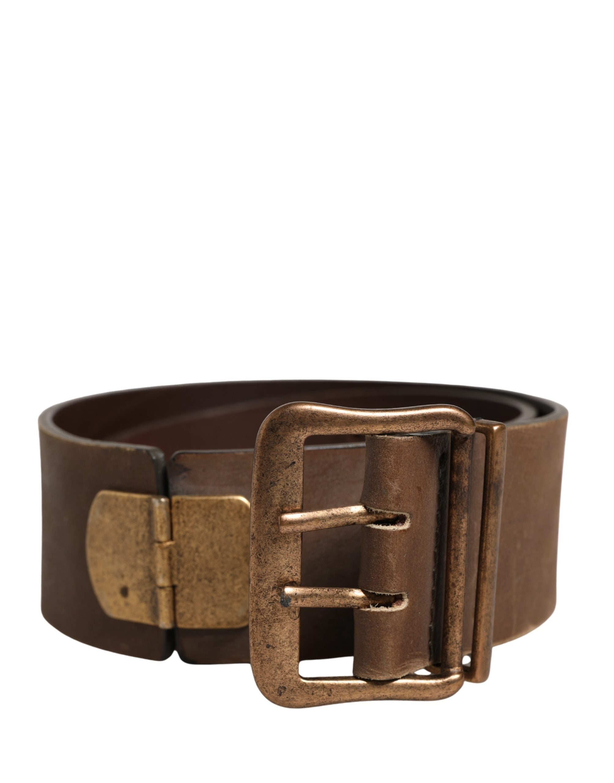 Ermanno Scervino Brown Leather Wide Gold Metal Buckle Belt