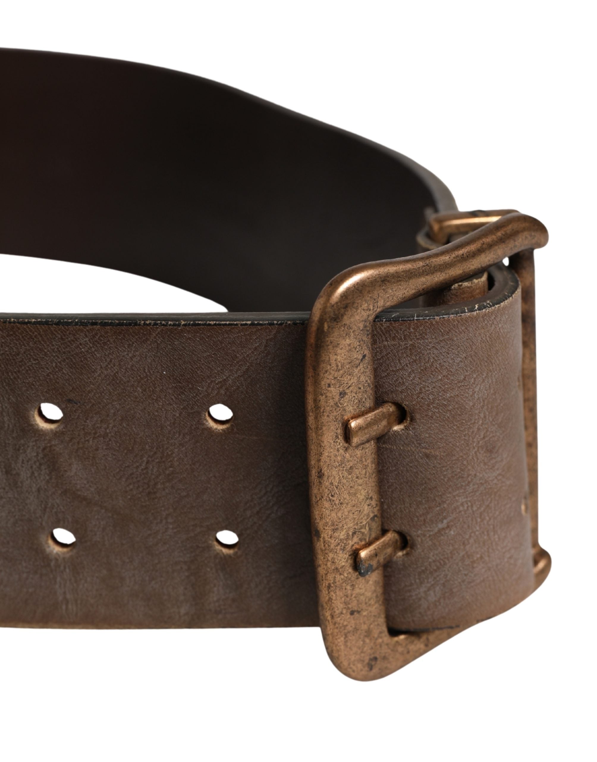 Ermanno Scervino Brown Leather Wide Gold Metal Buckle Belt