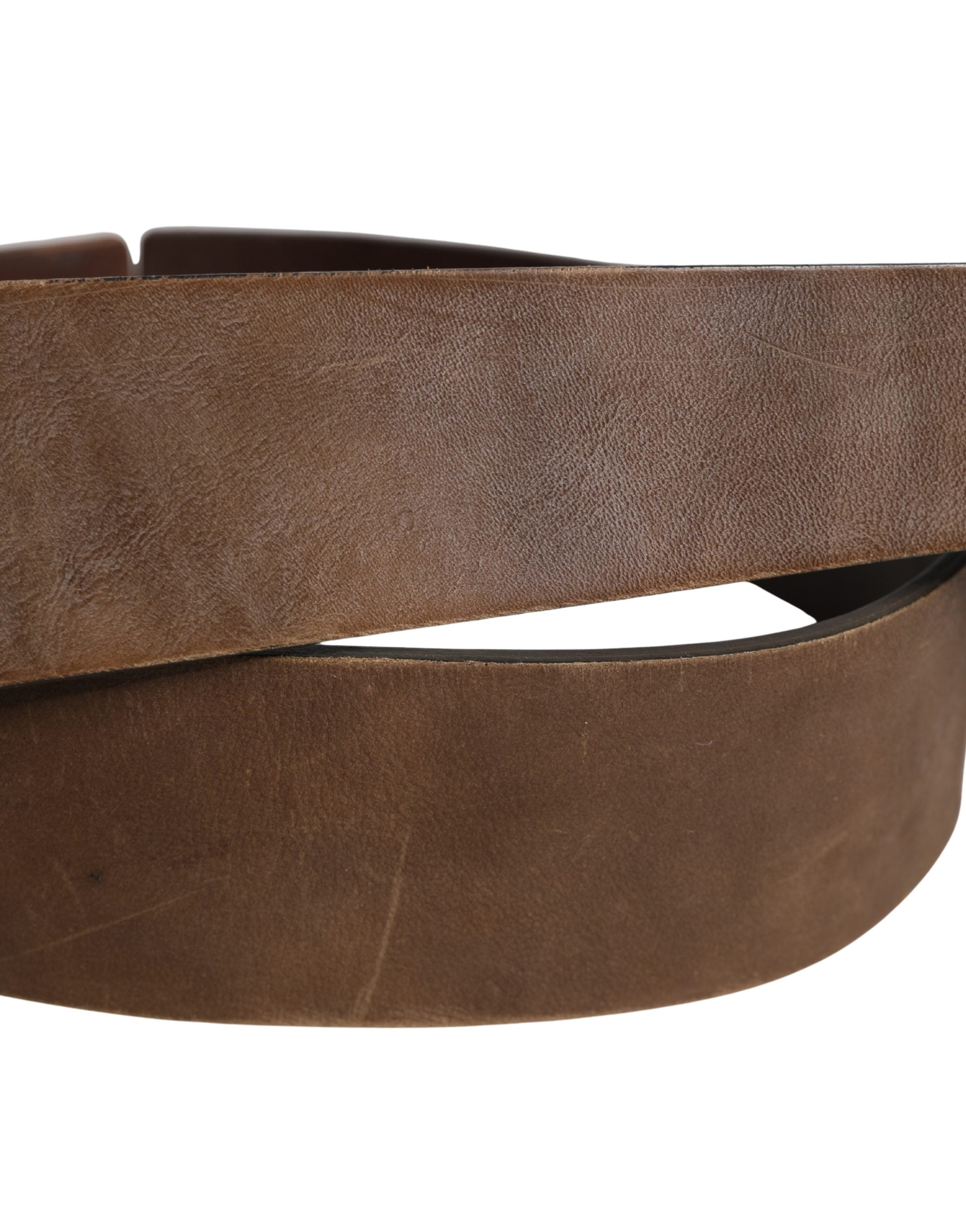 Ermanno Scervino Brown Leather Wide Gold Metal Buckle Belt