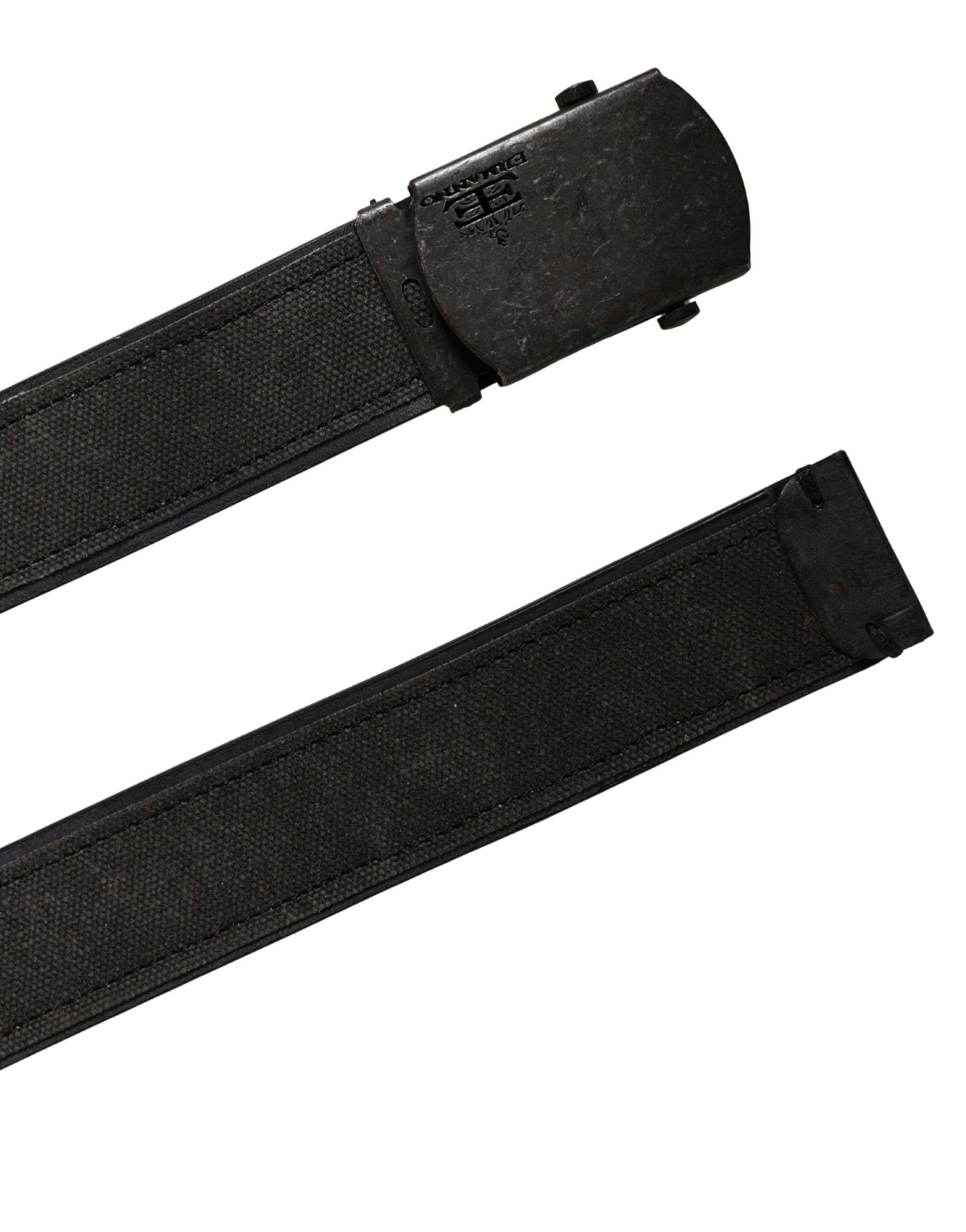 Ermanno Scervino Black Leather Cotton Logo Metal Buckle Belt