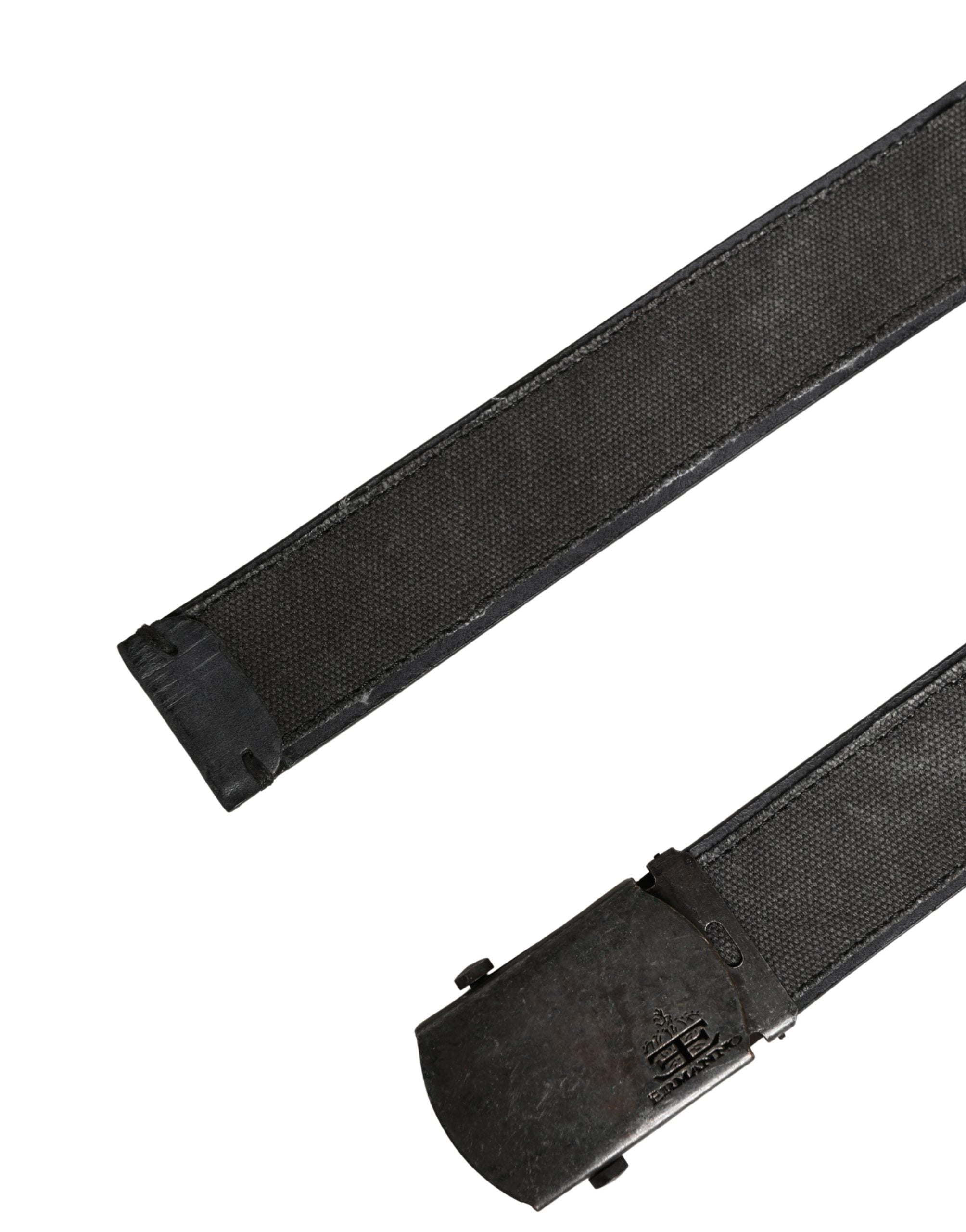 Ermanno Scervino Black Leather Cotton Logo Metal Buckle Belt