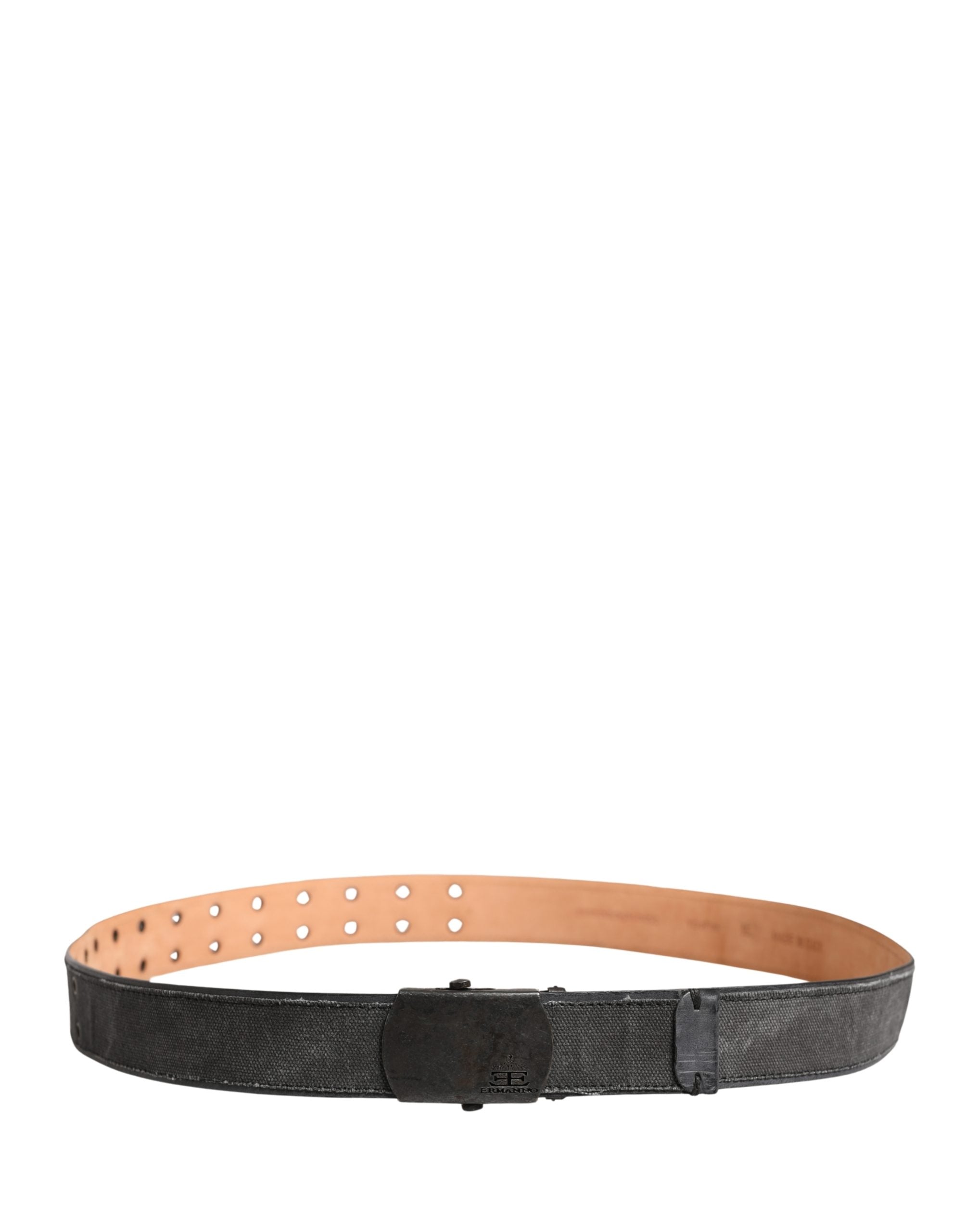 Ermanno Scervino Black Wool Cotton Logo Metal Buckle Belt