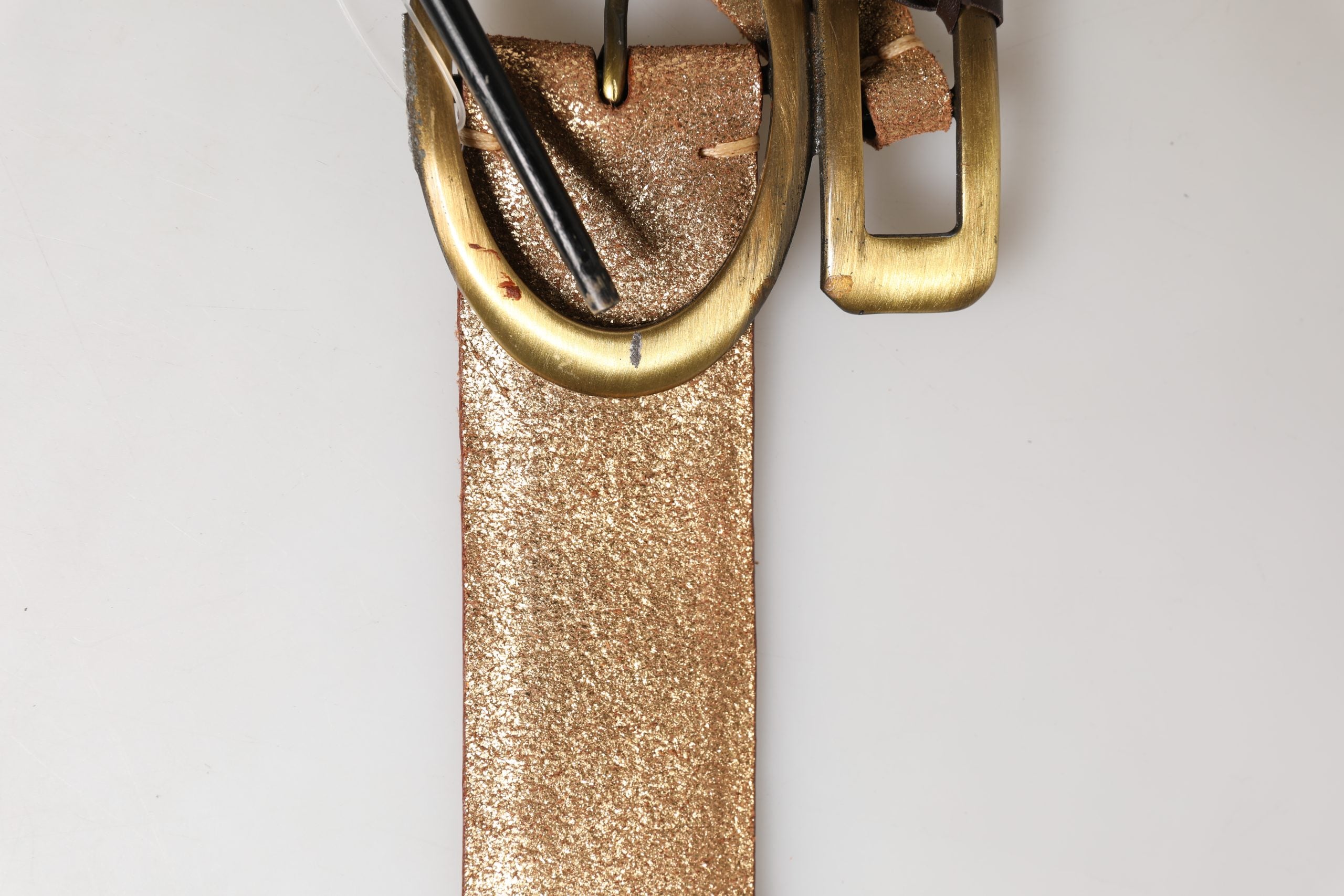 Ermanno Scervino Gold Leather Braided Metal Buckle Belt